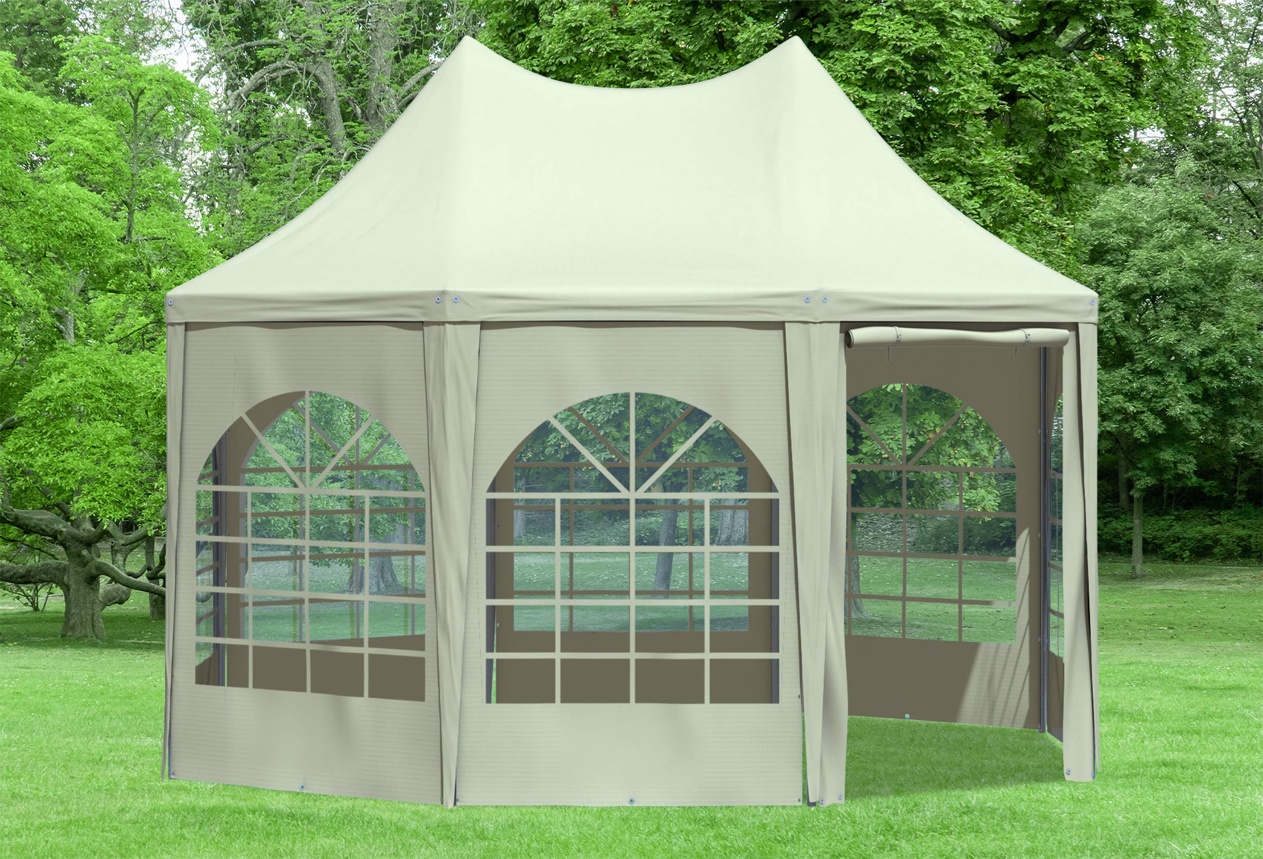 Stabilezelte Gartenpavillon 3x4,1m mit Seitenteilen Arabica Pagodenzelt 8-eck PVC BEIGE