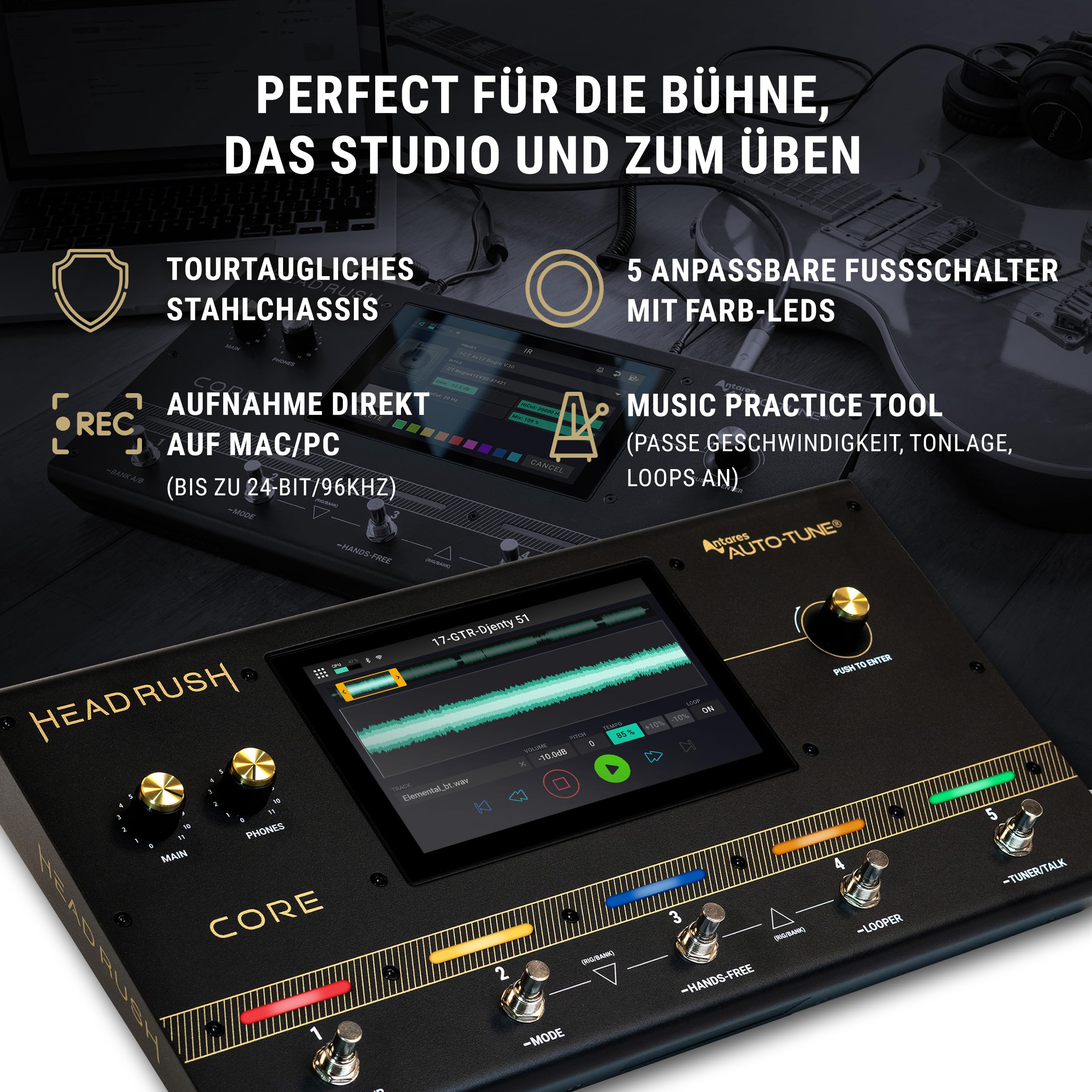 HeadRush Core - Gitarre und Vocal Multi Core Effekt Amp Modelling Prozessor mit Cloning, Looper, Antares Auto-Tune, WLAN, Touchscreen und Bluetooth