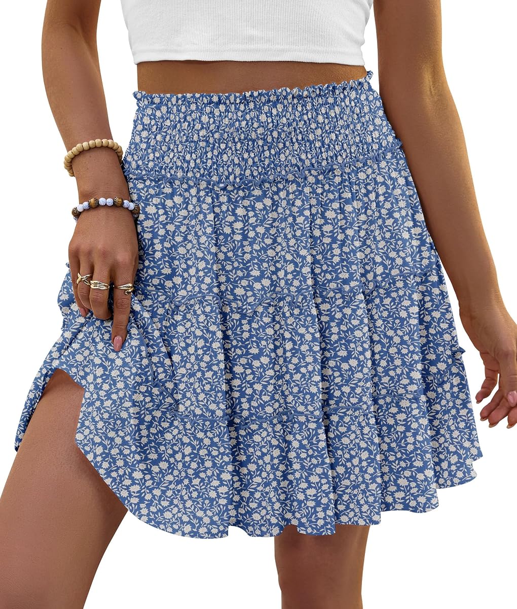 Summer Skirts for Women High Waist Ruffle Skorts Mini Skirt with Shorts | Built-in shorts, with a flowy tiered design for casual wear, workouts, beach and vacation