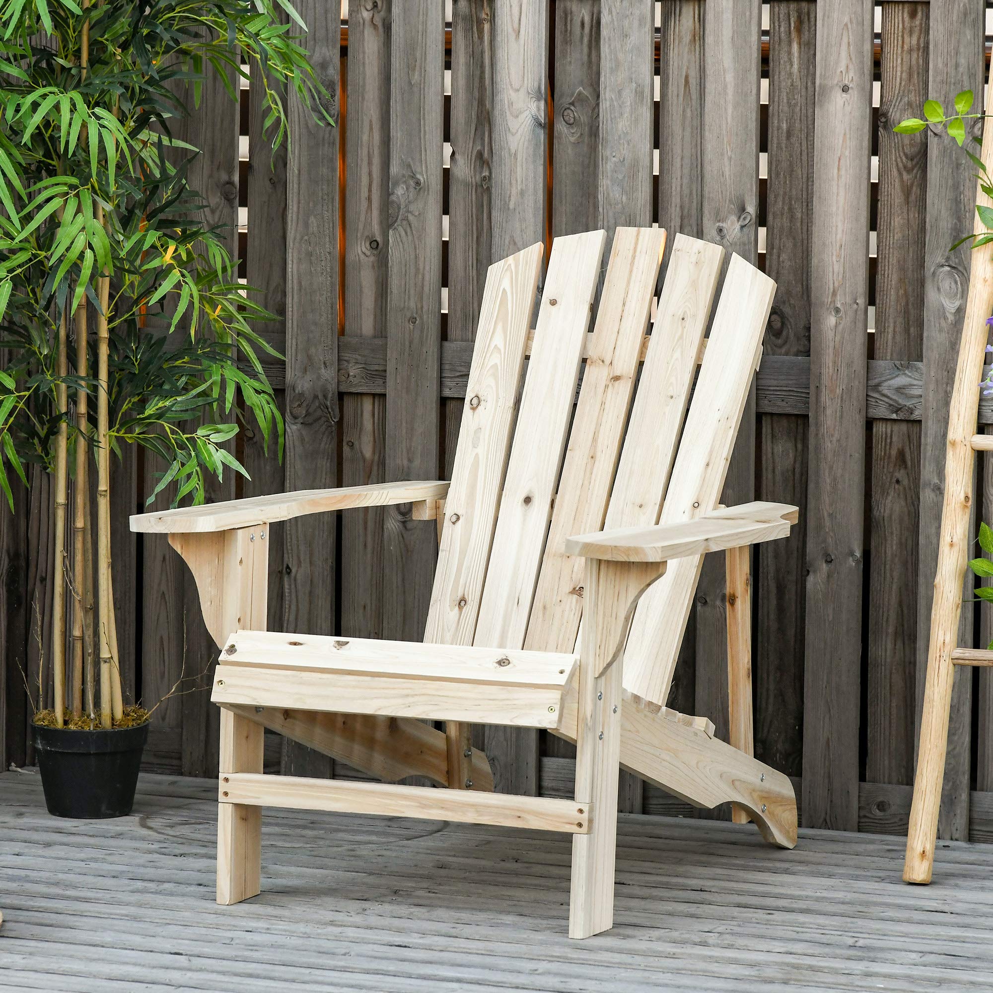 Outsunny Fauteuil adirondack Fauteuil de Jardin Chaise de Jardin de Plein Air dim. 78L x 89D x 88H cm Bois Massif Sapin Naturel pour Jardin, Terrasse et Balcon
