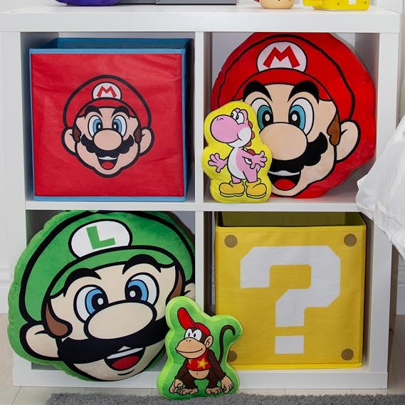 Nintendo Super Mario Officially Licensed Storage Boxes | 2 pack Foldable Storage Cubes Faces Design with Mario and Luigi | Perfect For Organising Children's Room, Kids Playroom, 30 x 30cm