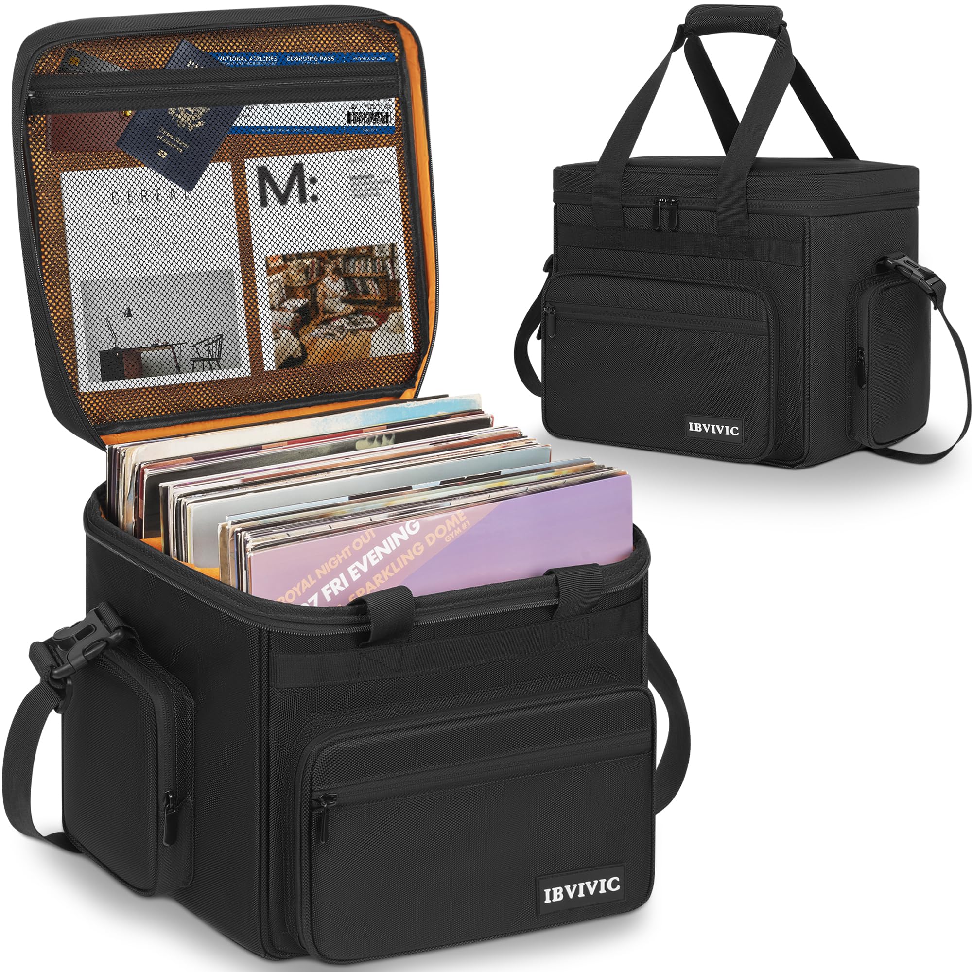 OUUTMEE Bolsa de transporte para discos de vinilo, estuche de almacenamiento para discos de vinilo para álbumes LP de 7/10/12 pulgadas, estuche LP con separadores extraíbles para viajes y organización