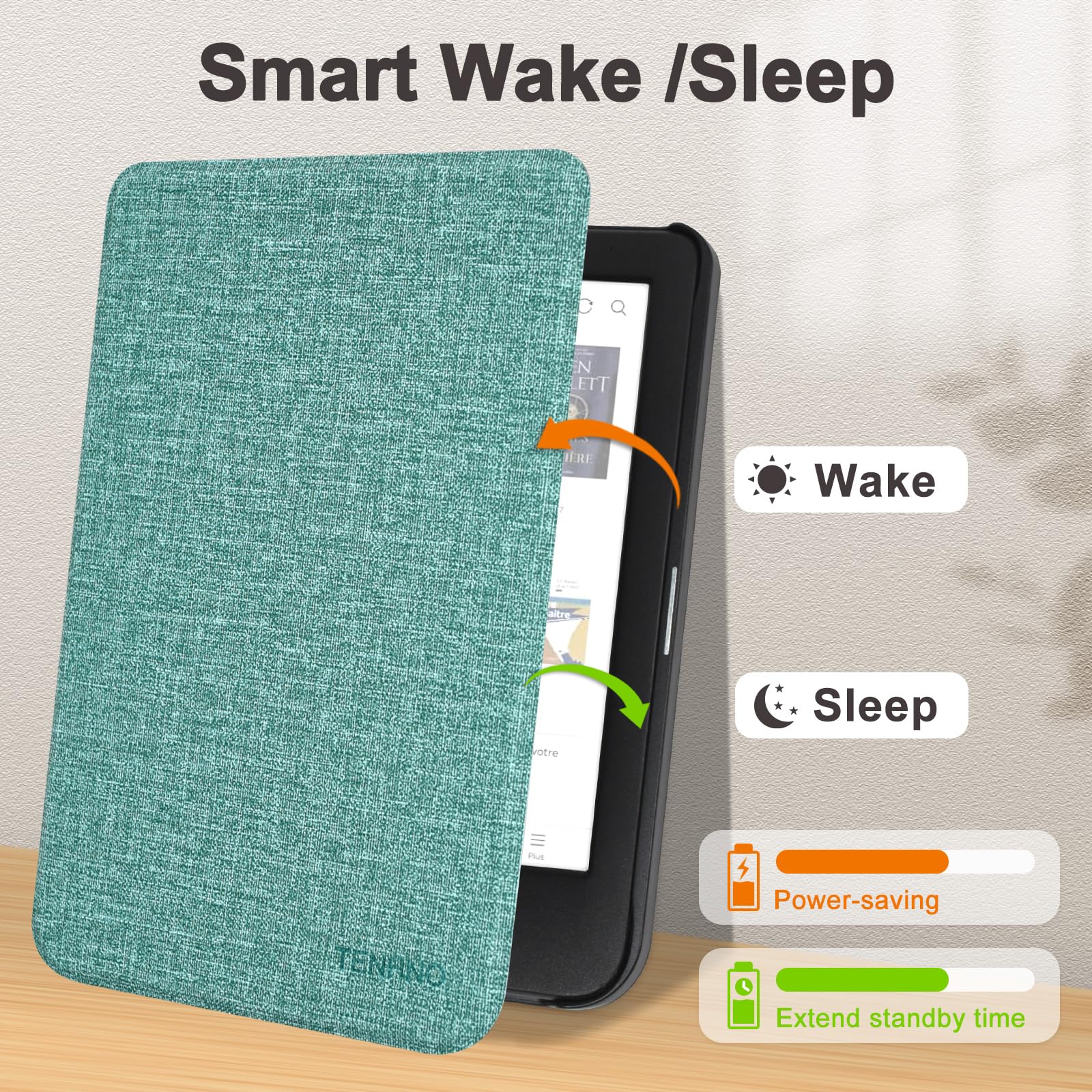 Tenano 6" Etui do Kobo Clara Colour | BW | 2E, Tolino Shine Colour/Shine 5/4 - Cienka Osłona Chroniąca z Funkcją Auto Sen/Budzenie - Miętowa Zielień | Smukłe etui ochronne z funkcją Auto Sleep/Wake, miętowa zieleń