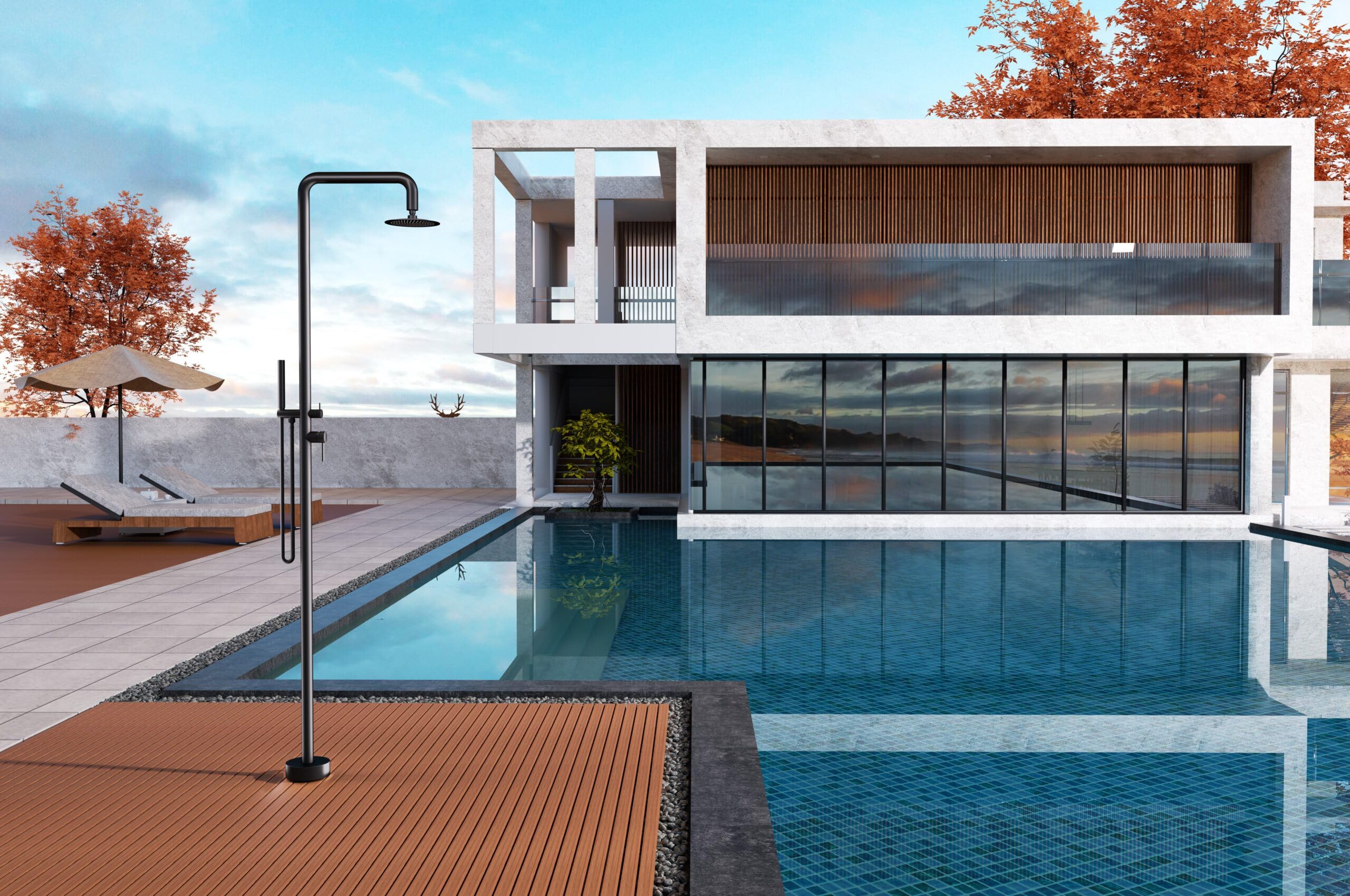 Mice - Columna de Ducha para exterior fabricada en acero inoxidable S316 - Monomando de 2 Vias con Mango de ducha - Duchas para Piscinas, Jardines y SPA Color Negro Mate