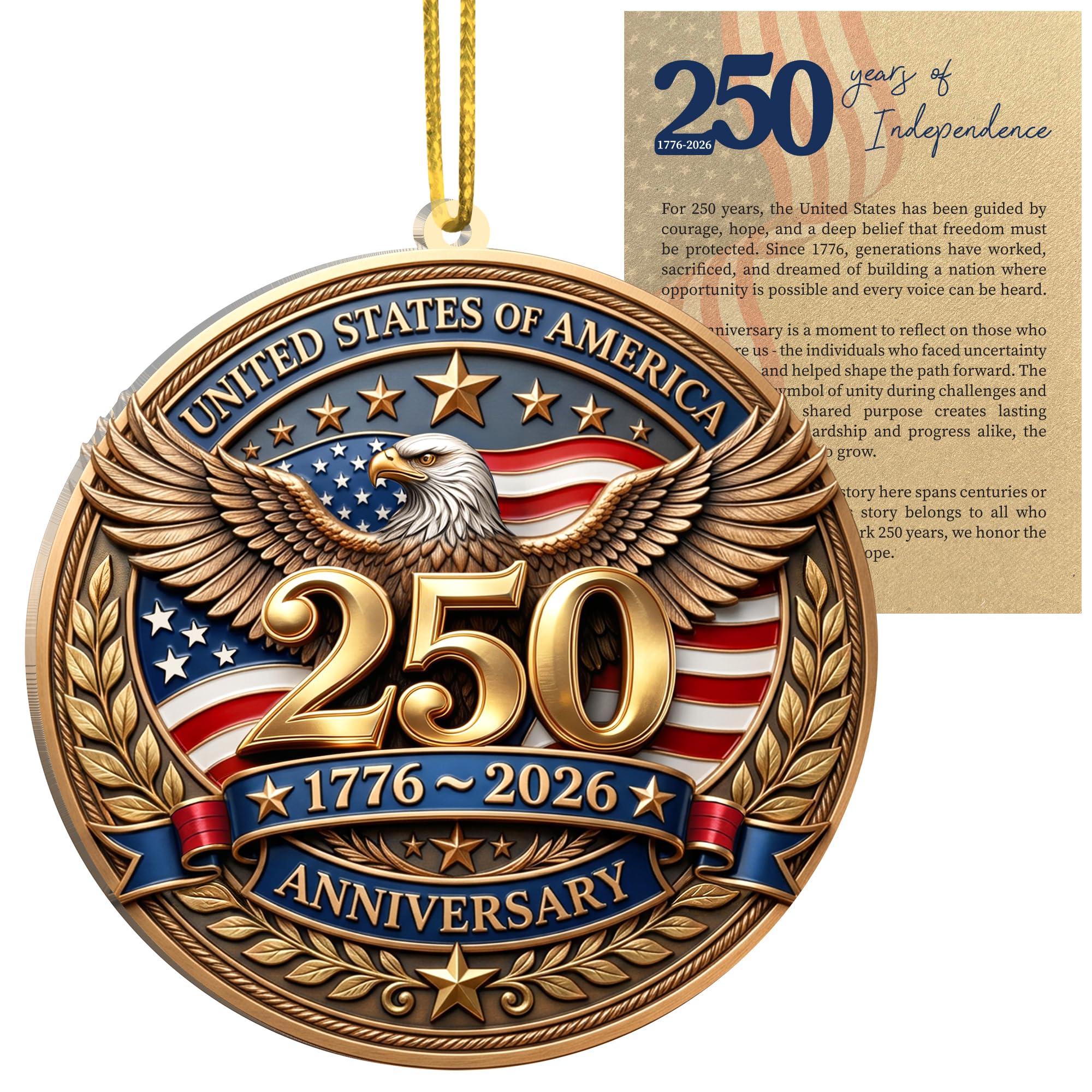 250 Anniversary USA Christmas Ornament, Christmas in July Decorations