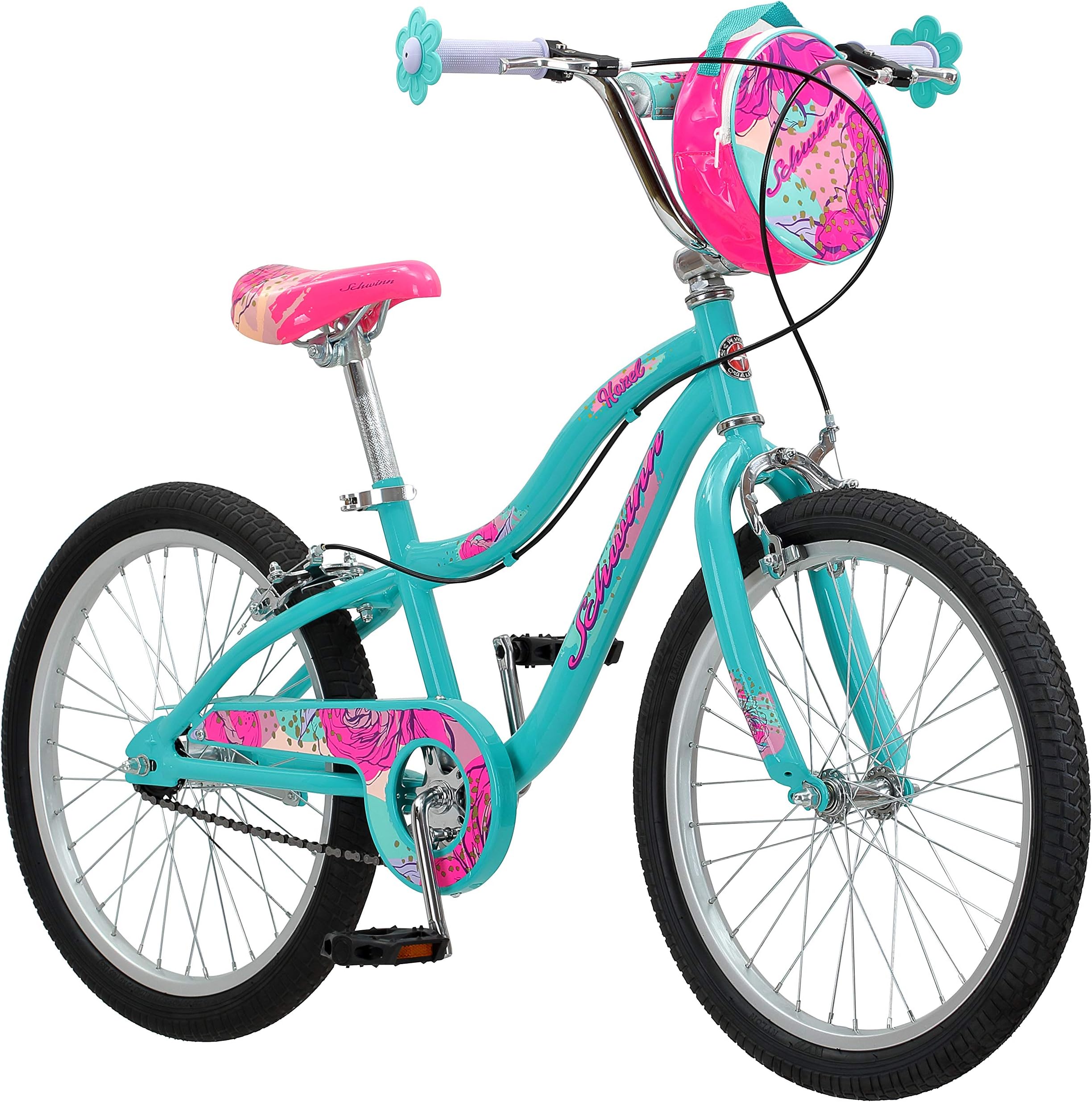 Schwinn Hazel Kids Bike for Girls, 20-Inch Wheels, Single Speed, Training Wheels Included, Bike Bag, Suggested Rider Height 4'0" to 5'0", Ages 7+ Years Old, Teal