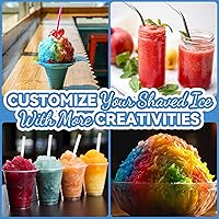 Vista 6 de Kit de máquina de cono de nieve, máquina de hielo afeitado de doble puerto, afeitadora de hielo eléctrica, 2 dispensadores de jarabe, 4 conos