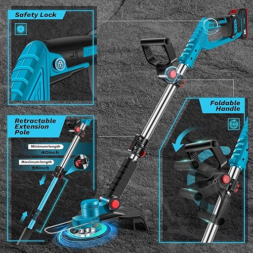 Miniatura 3 de Saker Recortadora eléctrica inalámbrica, funciona con pilas con baterías de 2 x 22 V, comedor de malezas de 13 pulgadas inalámbrico con motor sin