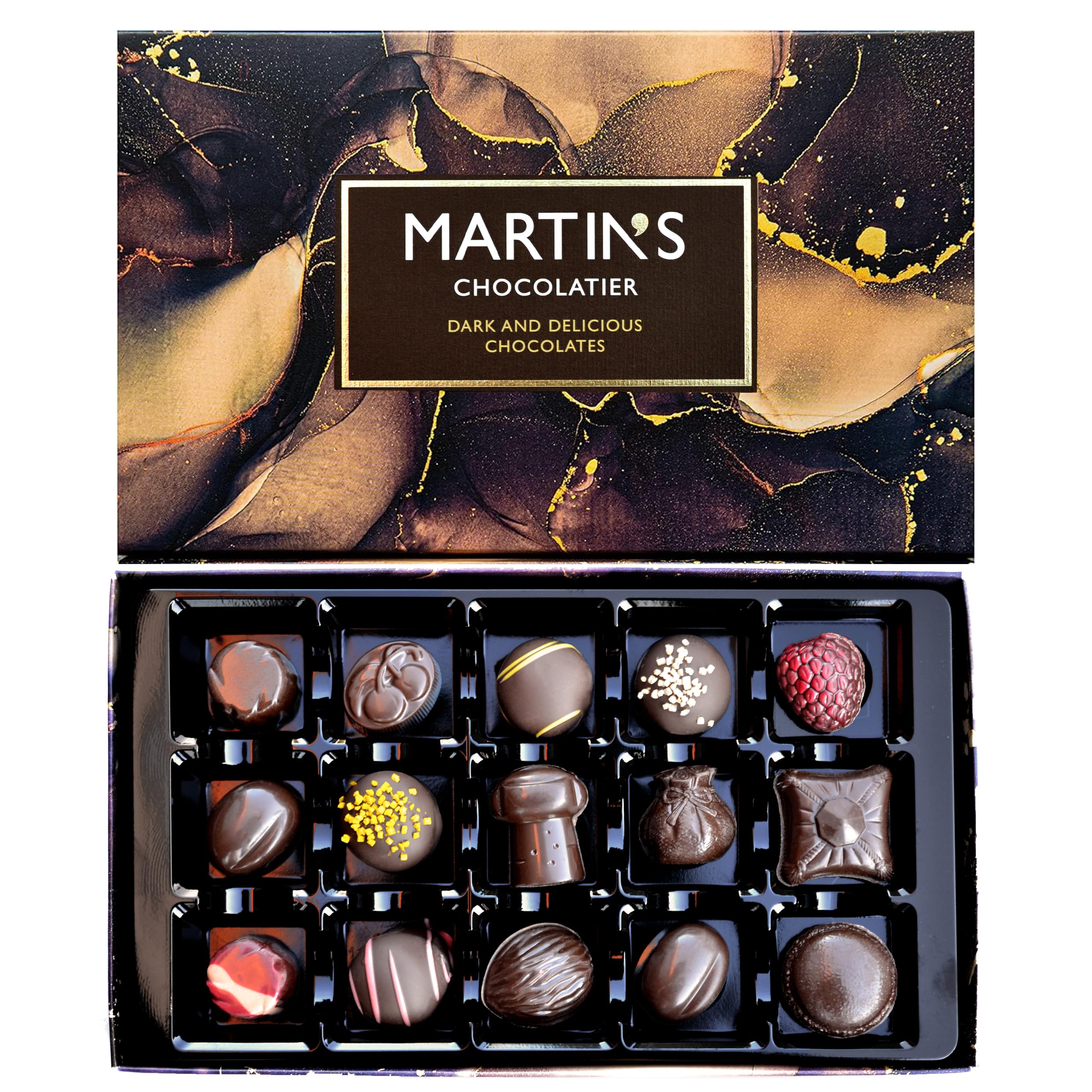 Martin's Chocolatier Dark & Delicious Collection | Premium Chocolate Gift for Him or Her | 15 Belgian Chocolates in 14 Assorted Flavours | Present for Birthdays, Anniversary, Christmas