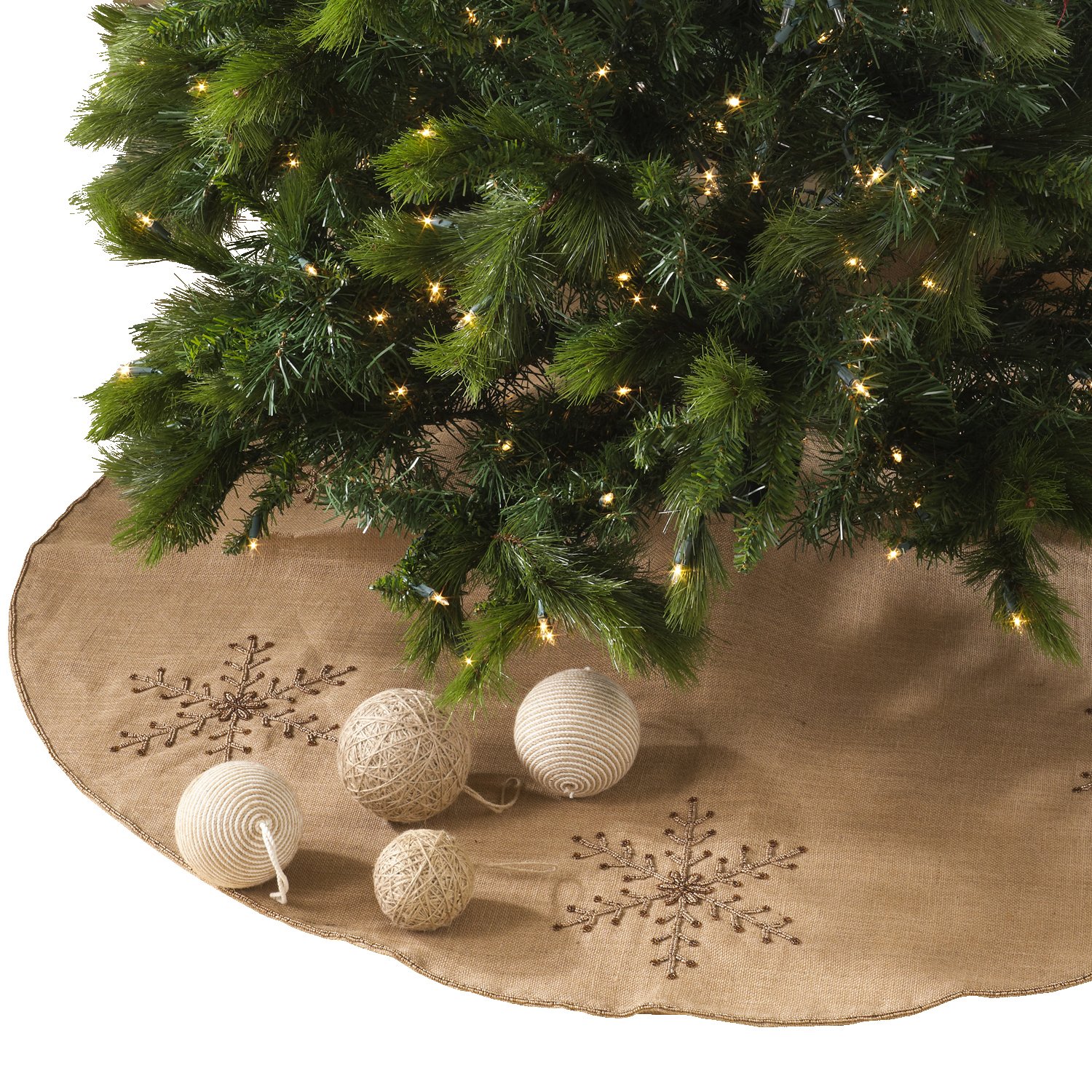Fennco Styles Jeweled Snowflake Burlap Design Holiday Décor Natural Christmas Tree Skirt 53