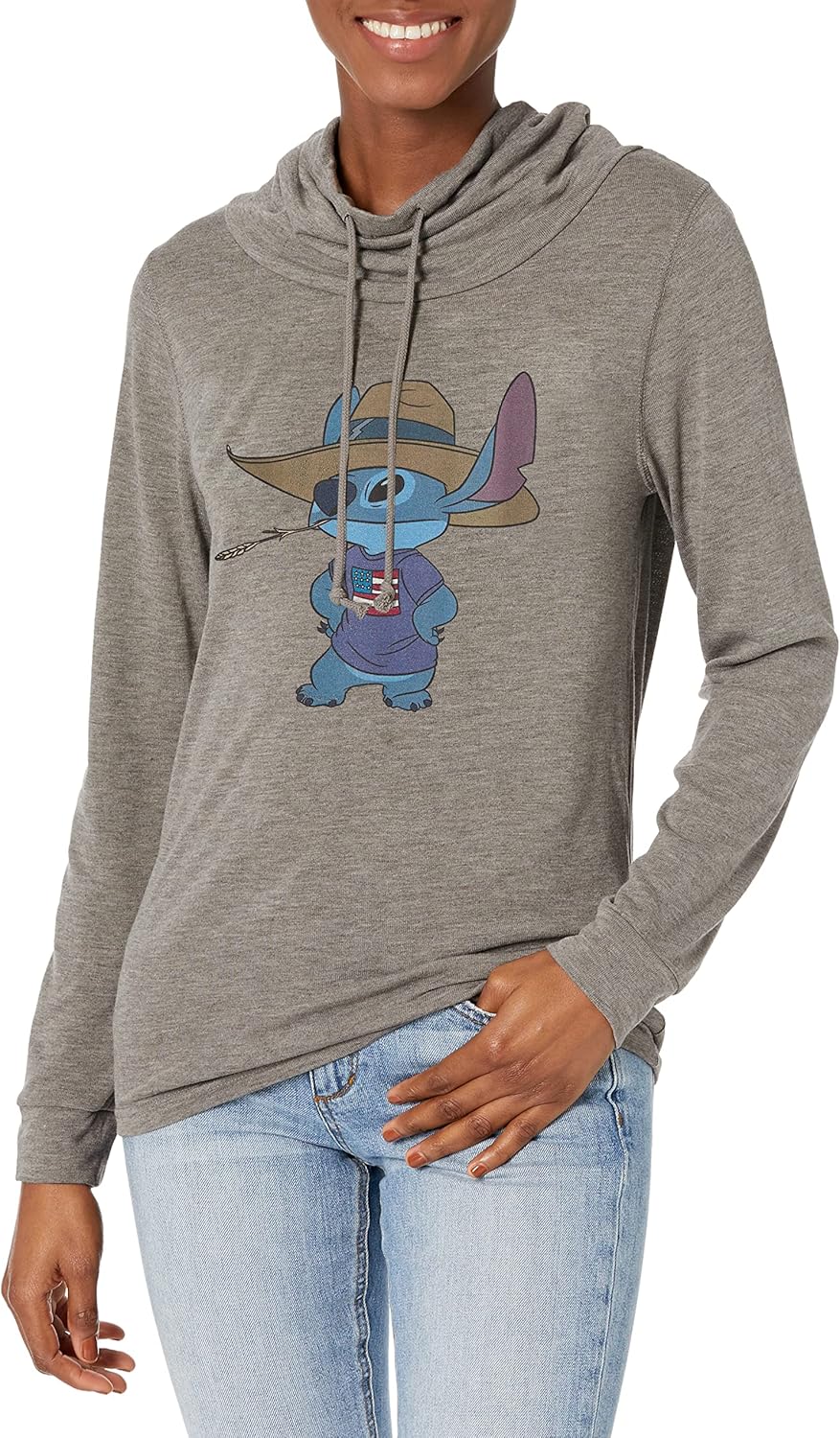 Disney Lilo Big Stitch Women's Cowl Neck Long Sleeve Knit Top