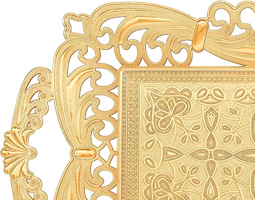 Miniatura 4 de Bandeja de té turco para servir café con asas otomana decorativa (dorado)