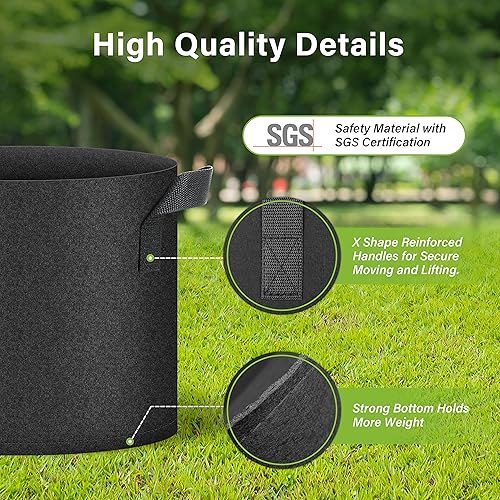 Miniatura 3 de HealSmart Bolsas de cultivo de plantas de 10 galones, macetas de tomate paquete de 5 con asas, tela no tejida de aireación, maceta de jardinería