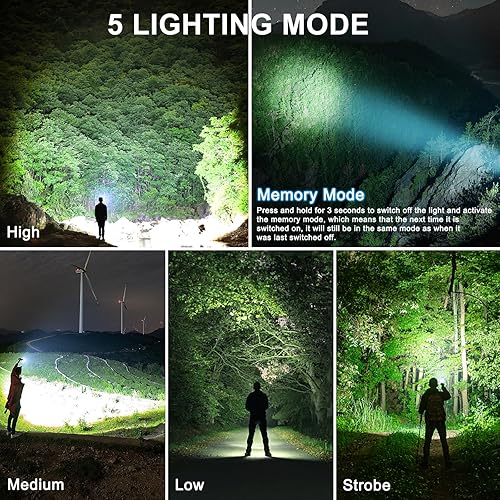 Miniatura 5 de Linternas de alto lúmenes, 200000 lúmenes linterna recargable con pantalla de alimentación digital, linterna táctica con zoom, 4 modos para camping,