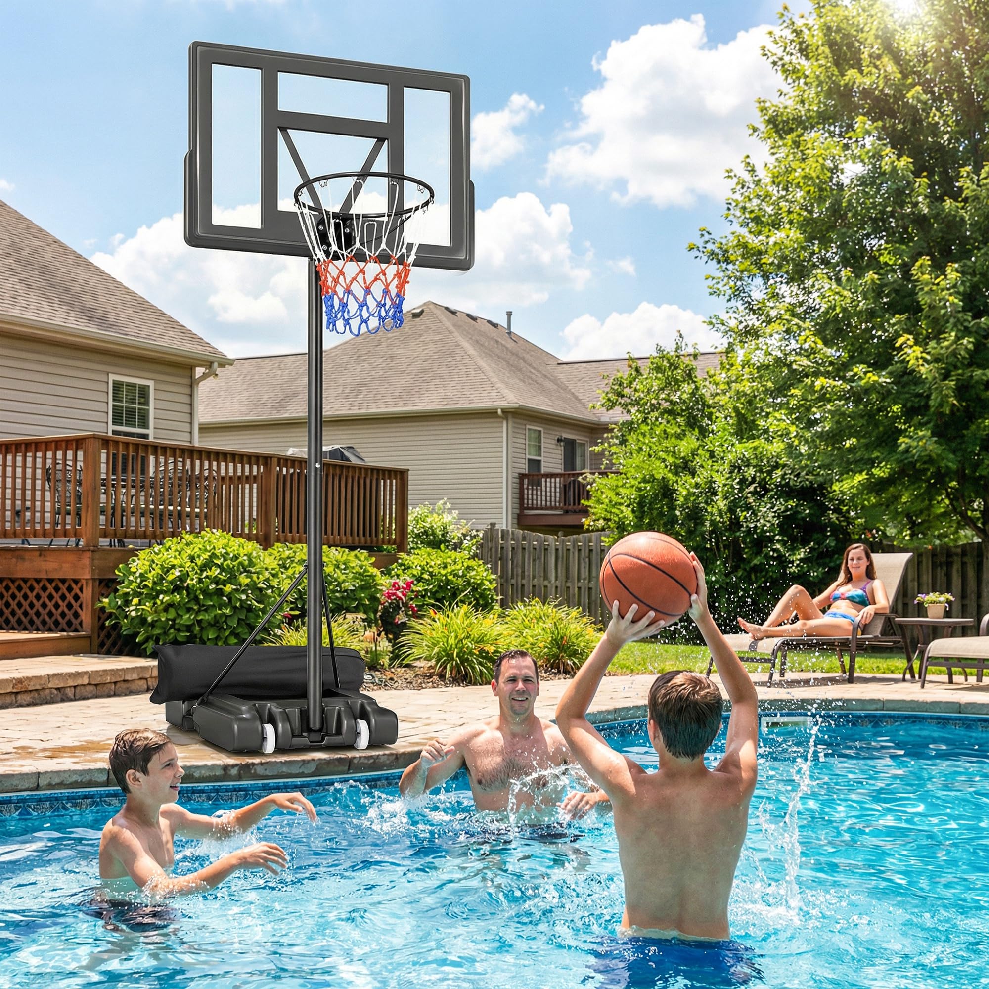 SPORTNOW Canestro Basket Esterno Regolabile in Altezza 135-305 cm, Canestro da Basket con Ruote, Base Riempibile, Sacco di Peso, Tabellone Infrangibile, Portatile per Interno Adulti Adolescenti, Nero