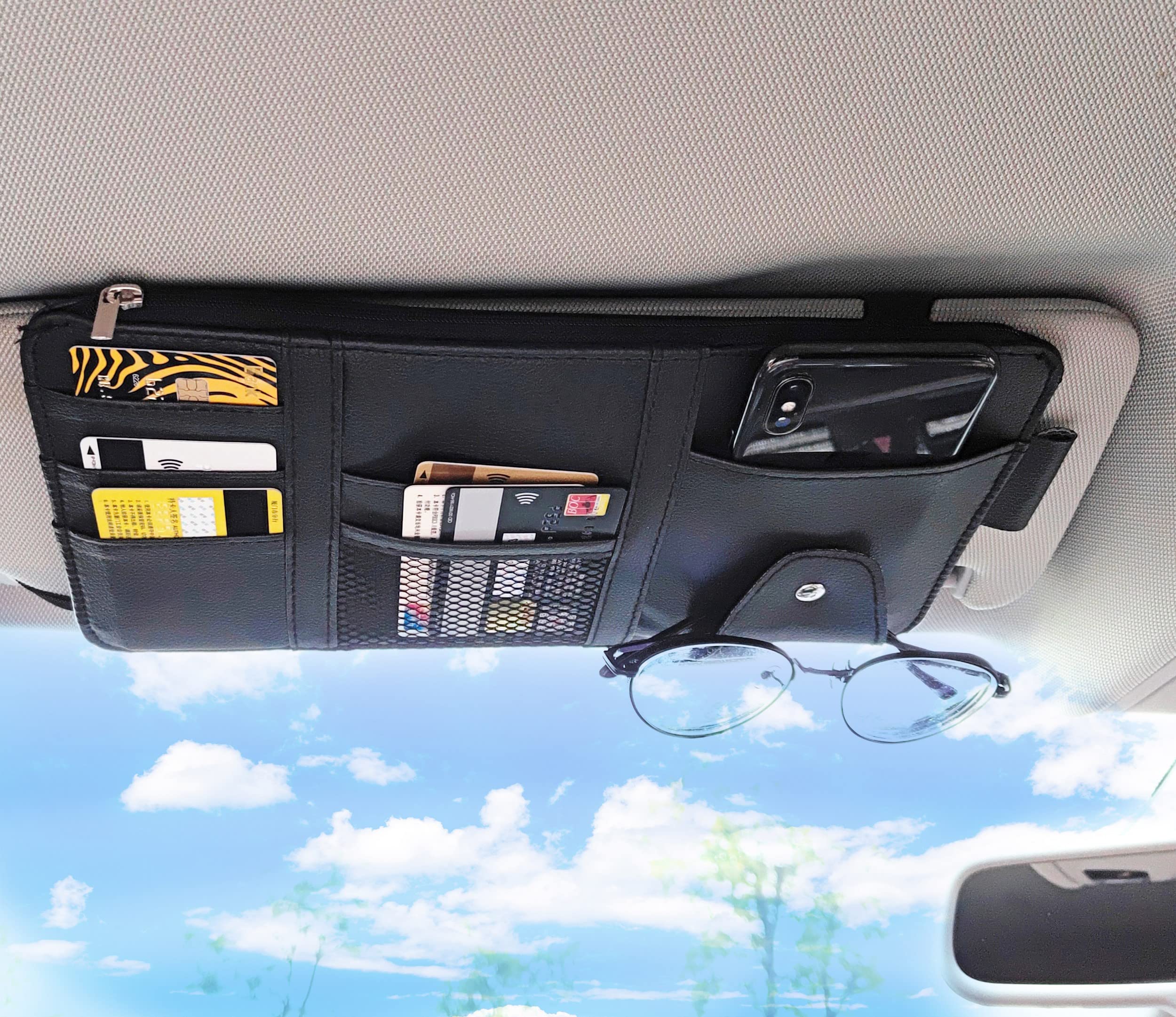 COEAYO Car Sun Visor Organizer - Leather Storage Pocket Sun Visor Pouch