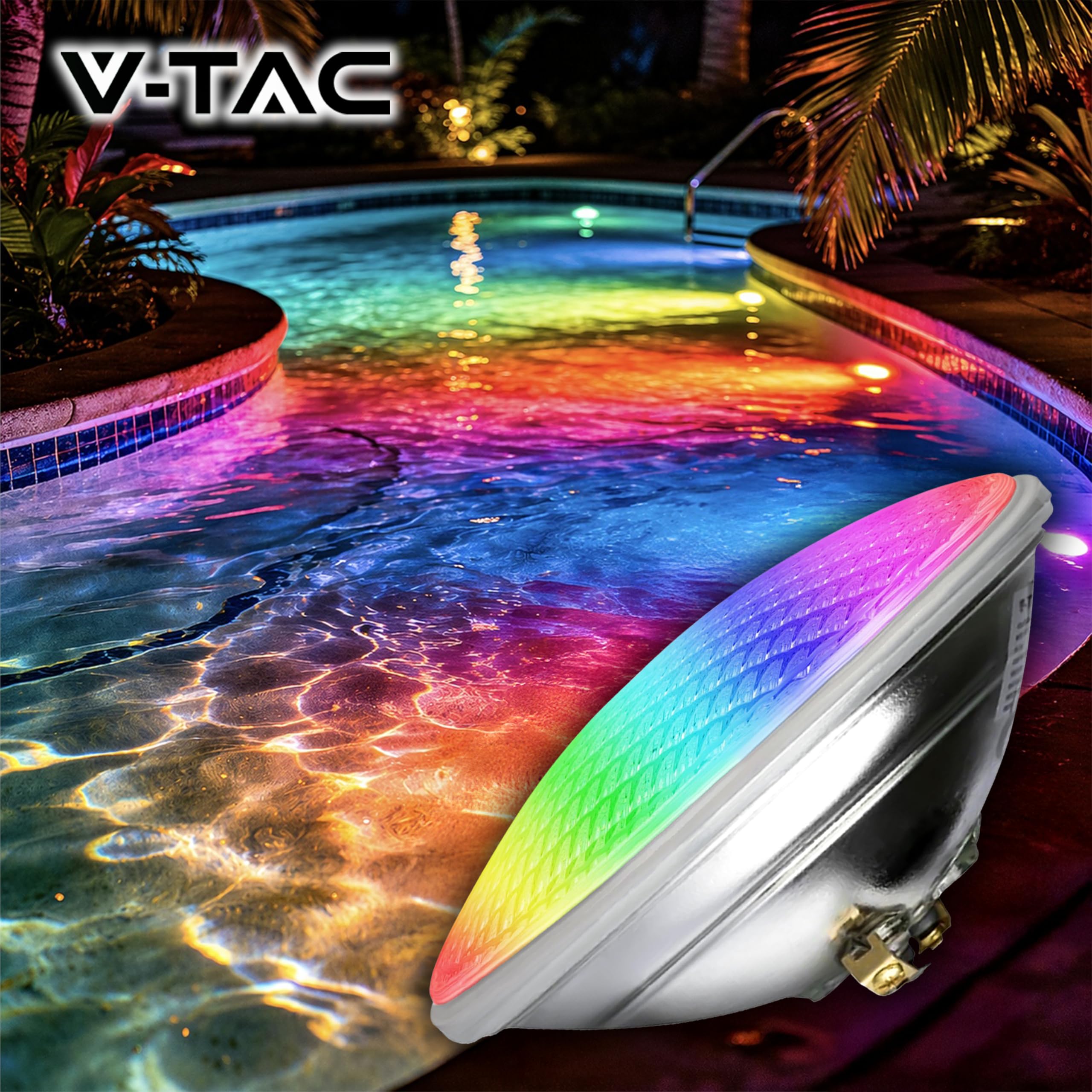 V-TAC Lampada Led da Piscina Multicolore RGB 12W - CON TELECOMANDO - PAR56 - Lampada Vetro Antiurto IP68 per Illuminazione Piscine e Fontane - 1260 Lumen - Luce Colorata Subacquea