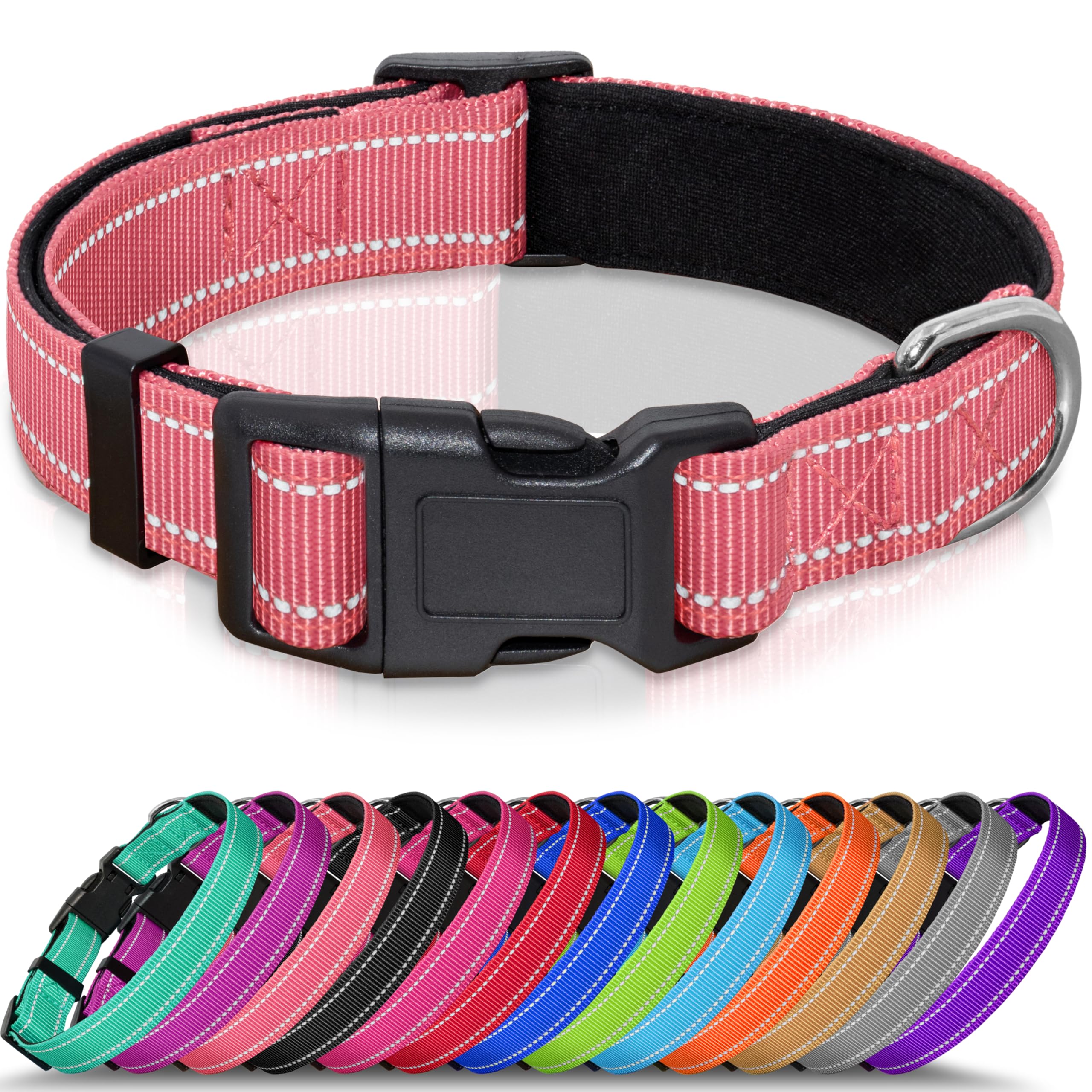 Seyezo Reflective Dog Collar, Soft Neoprene Padded Pet Collar for Small, Medium, Large Dogs, Adjustable Puppy Collars with Quick Release Buckle, Safe