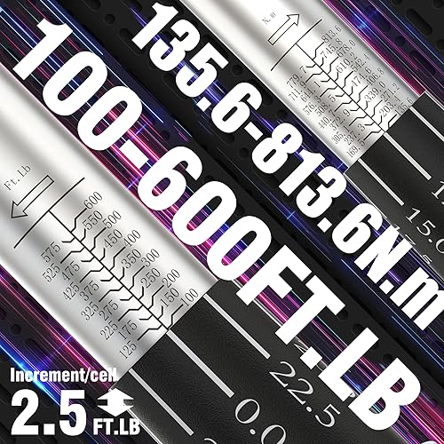 Miniatura 5 de Llave dinamométrica de 12 pulgada 10-160FT-LB13.6-217.1 Nm con barra de extensión y adaptador de 12''-38'' para ruedas de