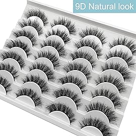 False Eyelashes Fluffy Faux Mink Lashes, Yasnai Natural Eyelashes14 Pairs Pack 9D Wispy Cat Eye Fake Lashes