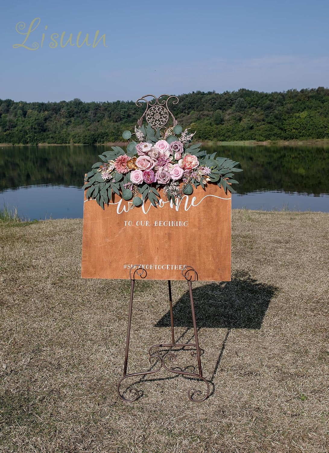 Lisuun Wedding Arch Flowers, Artificial Floral Decor for Wedding Ceremony & Reception, Standard Size Large Flower Swag Set for Backdrop & Welcome Sign, Pack of 2 (Dust No. 1)