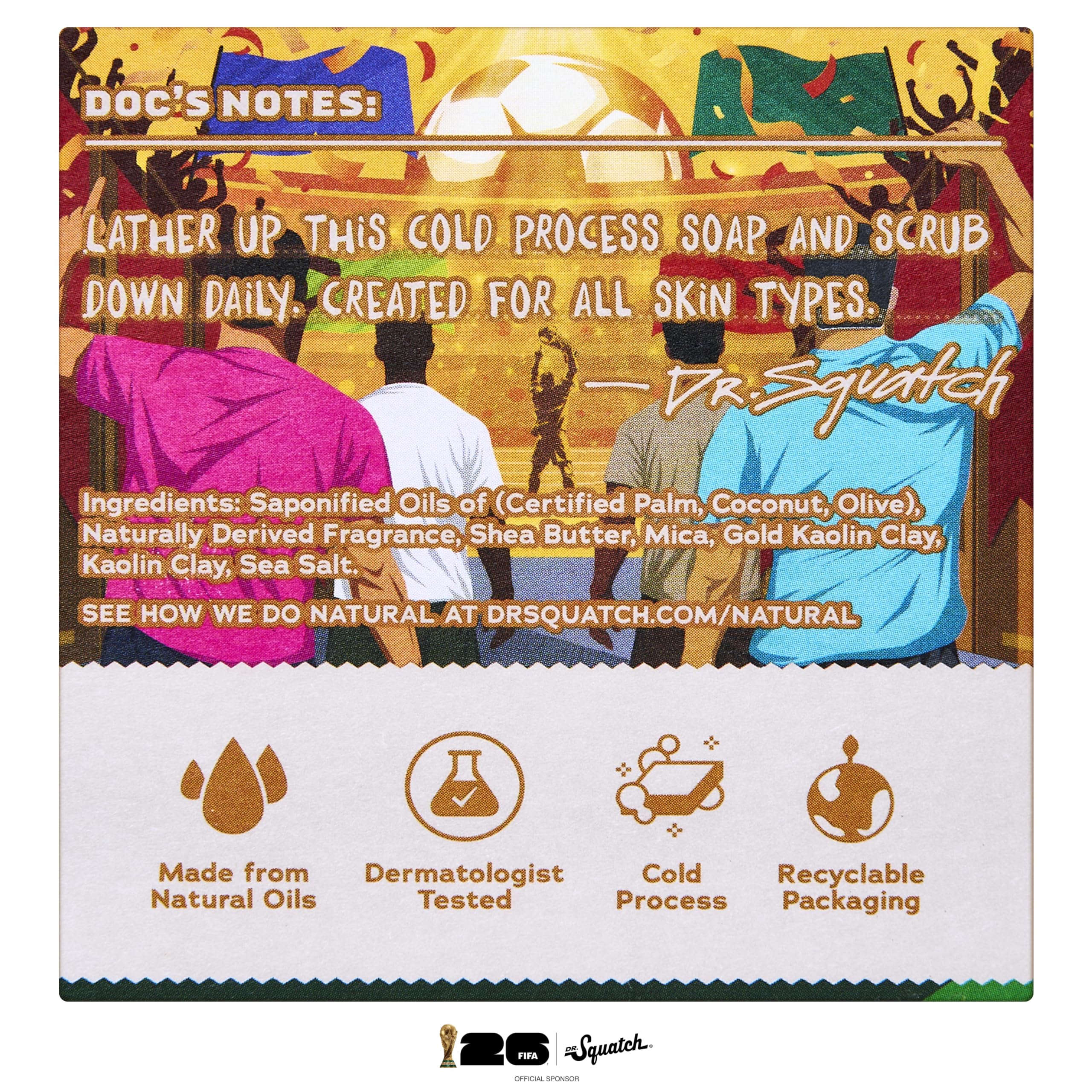 Dr. Squatch Natural Men's Bar Soap – limitowana edycja FIFA World Cup 2026, inspirowane prezenty dla mężczyzn – Natural Cold Process Soap Bar – Golden Glory (142 g)
