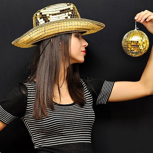 Miniatura 2 de PP OPOUNT Sombrero de vaquero de disco para bricolaje, kit de fabricación de sombrero de disco dorado con sombrero de vaquero blanco y 11328