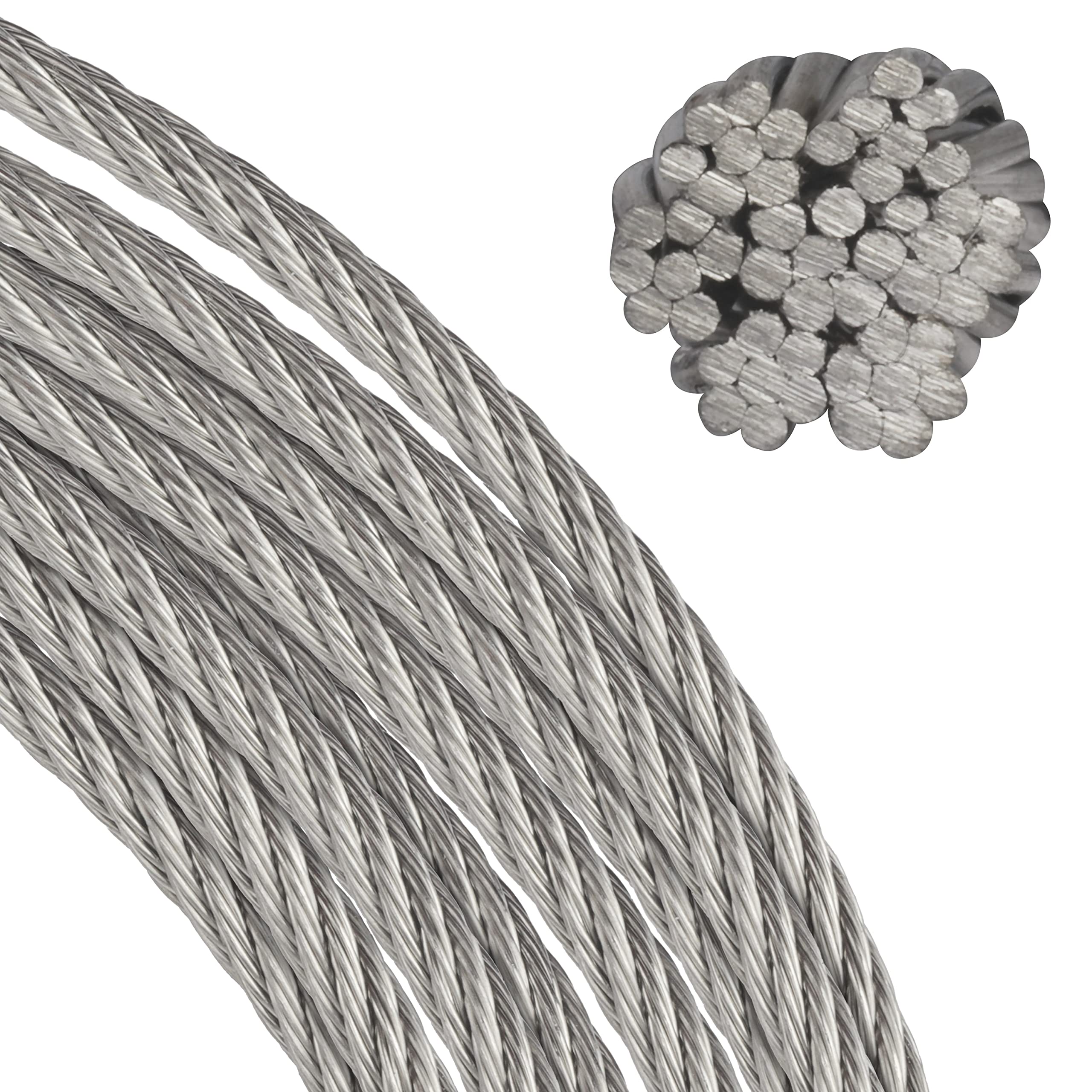 FASTON Drahtseil 6,0 mm 7x7 mittelweich Edelstahl A4 V4A (30 Meter) Drahtseile Edelstahldrahtseile Stahlseil Seil Seilwinde Ösen für Rollen Umlenkrolle Rankhilfe