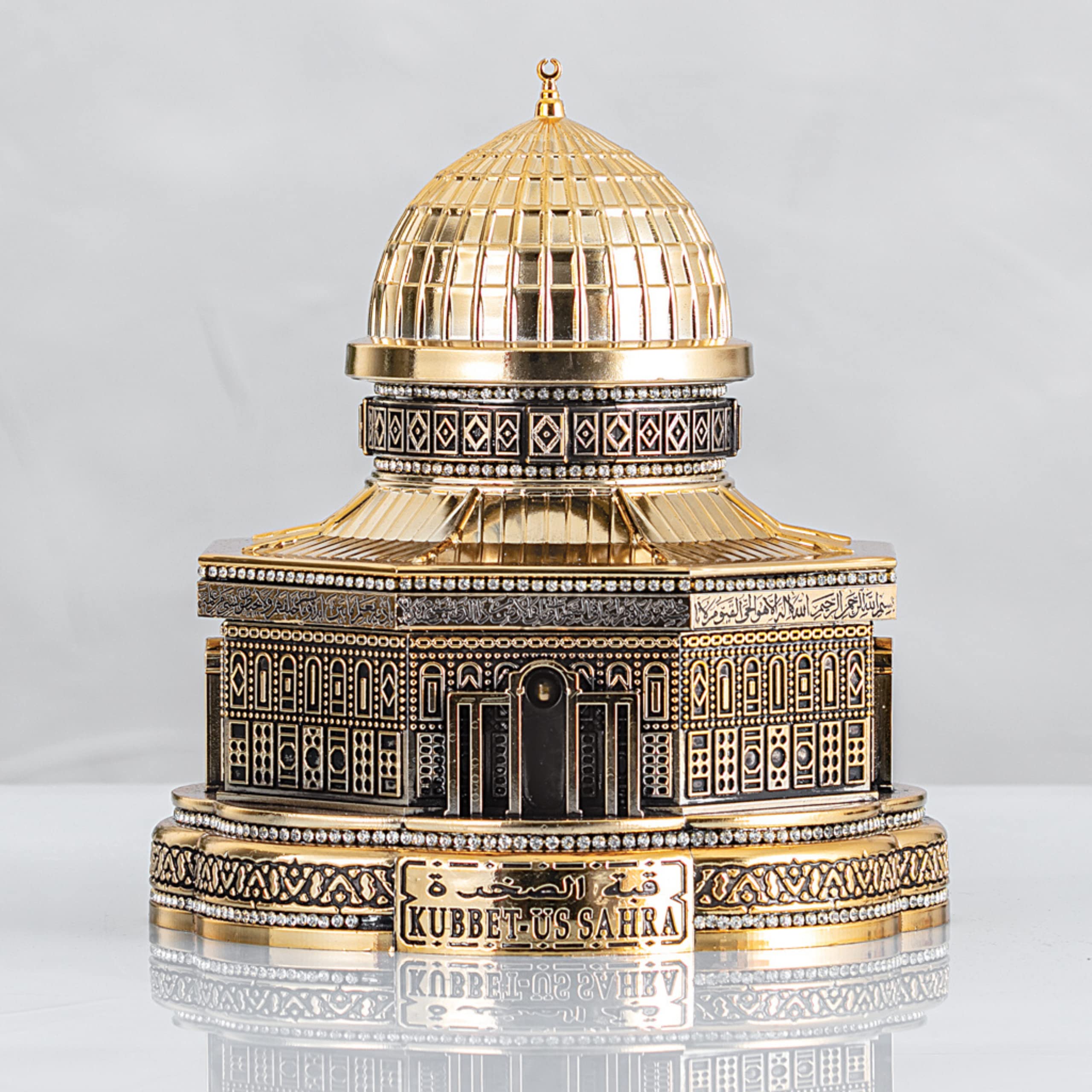 VOGUEHOMEDECOR Qubbat As-Sakhrah Replica for Islamic Table Desk Decor | Islamic Mosque Figurine with Quran for Home Office Decoration | Ramadan, Eid Gift | Islamic Home, Housewarming Gift (Gold)