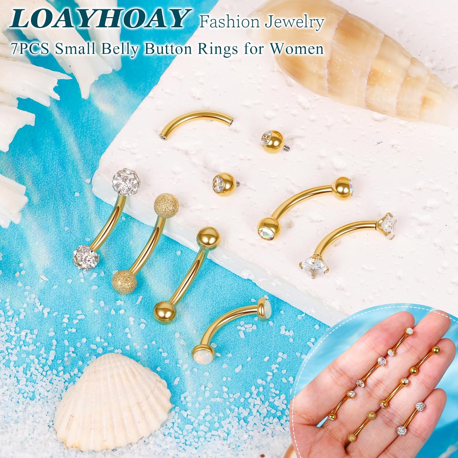 7PCS 14G 316L Stainless Steel Small Belly Button Rings for Women Tiny Internally Threaded Navel Ring Petite Hypoallergenic Belly Ring CZ Opal Curved Barbell Belly Piercing Jewelry 6-14mm - Image 5