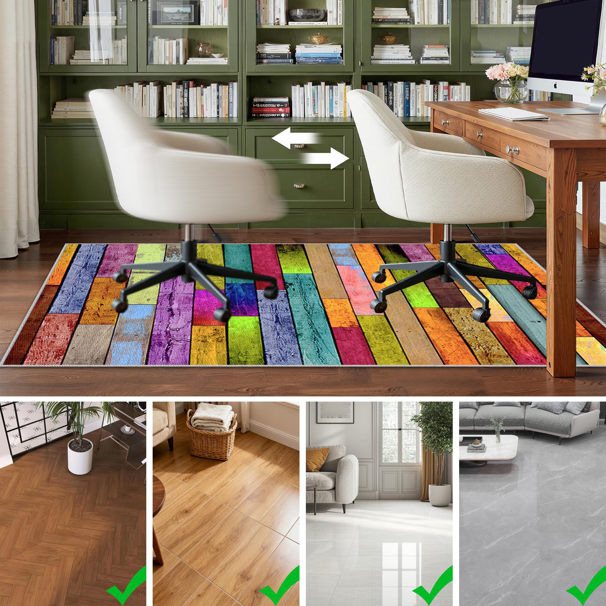 Waschbarer Teppich Wohnzimmer Groß Rugs for Living Room Weich Rutschfest Teppiche Schlafzimmer Kinderzimmer Esszimmer Terrasse Outdoor Balkonteppich Flur Teppich Büro Stuhlunterlage 90 x 110 cm