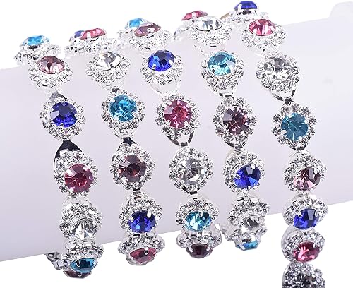 KAOYOO Cadena de diamantes de imitación Crystay con patrón de flores de 1 yarda, incrustada con cadena de cuentas de arco iris para costura,