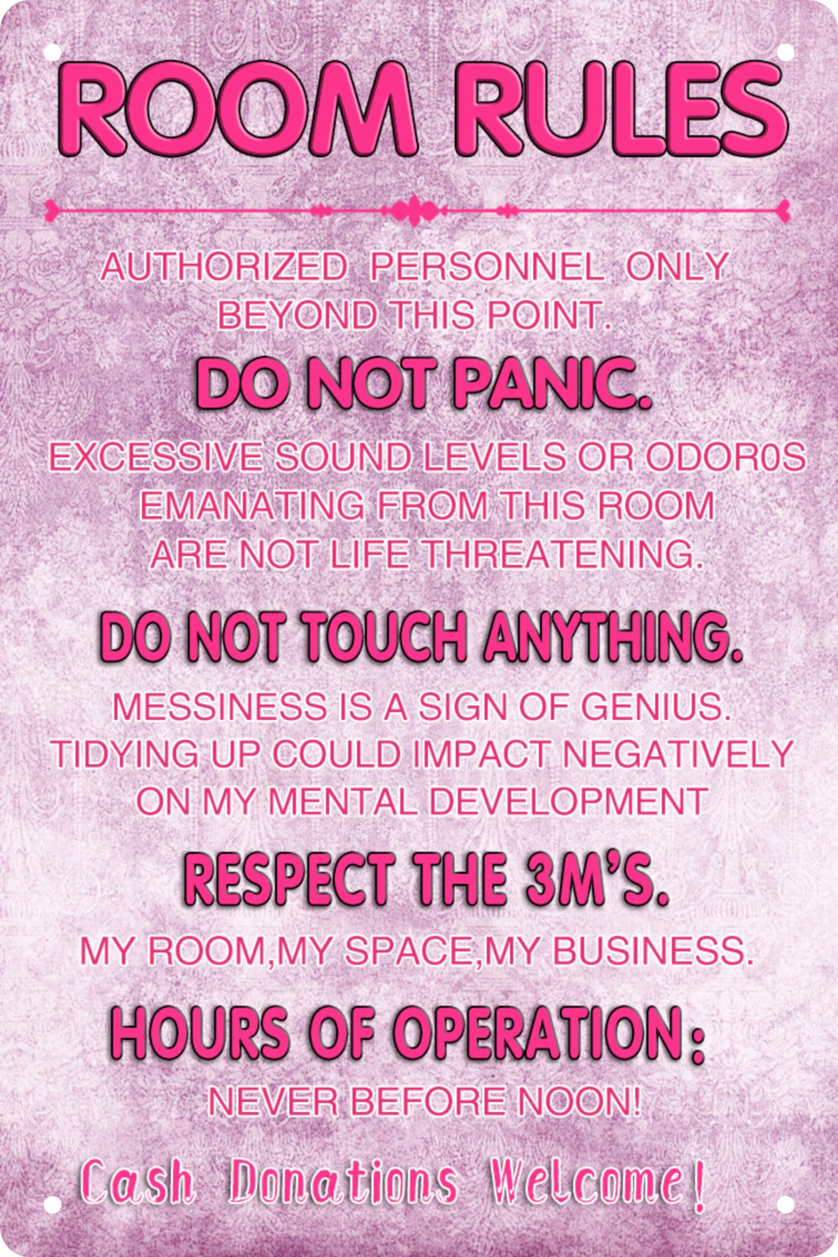 SMAZDFXX Pink Teen Girl Bedroom Wall Art Decor Cute Metal Tin Sign With Room Rules Aesthetic and Preppy Decorations for Bedroom 5.5"x8"
