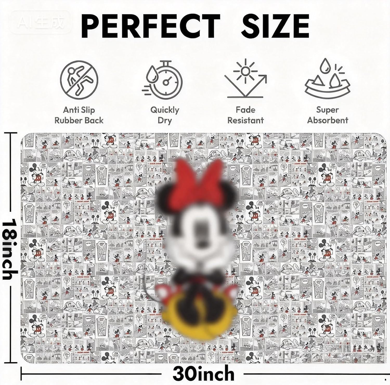 Entry Floor Mat,30" W x 18" H Red Bow Design Non-Slip Rubber Door Mat for Home, Absorbent Entry Rug Home Decor Area Rug