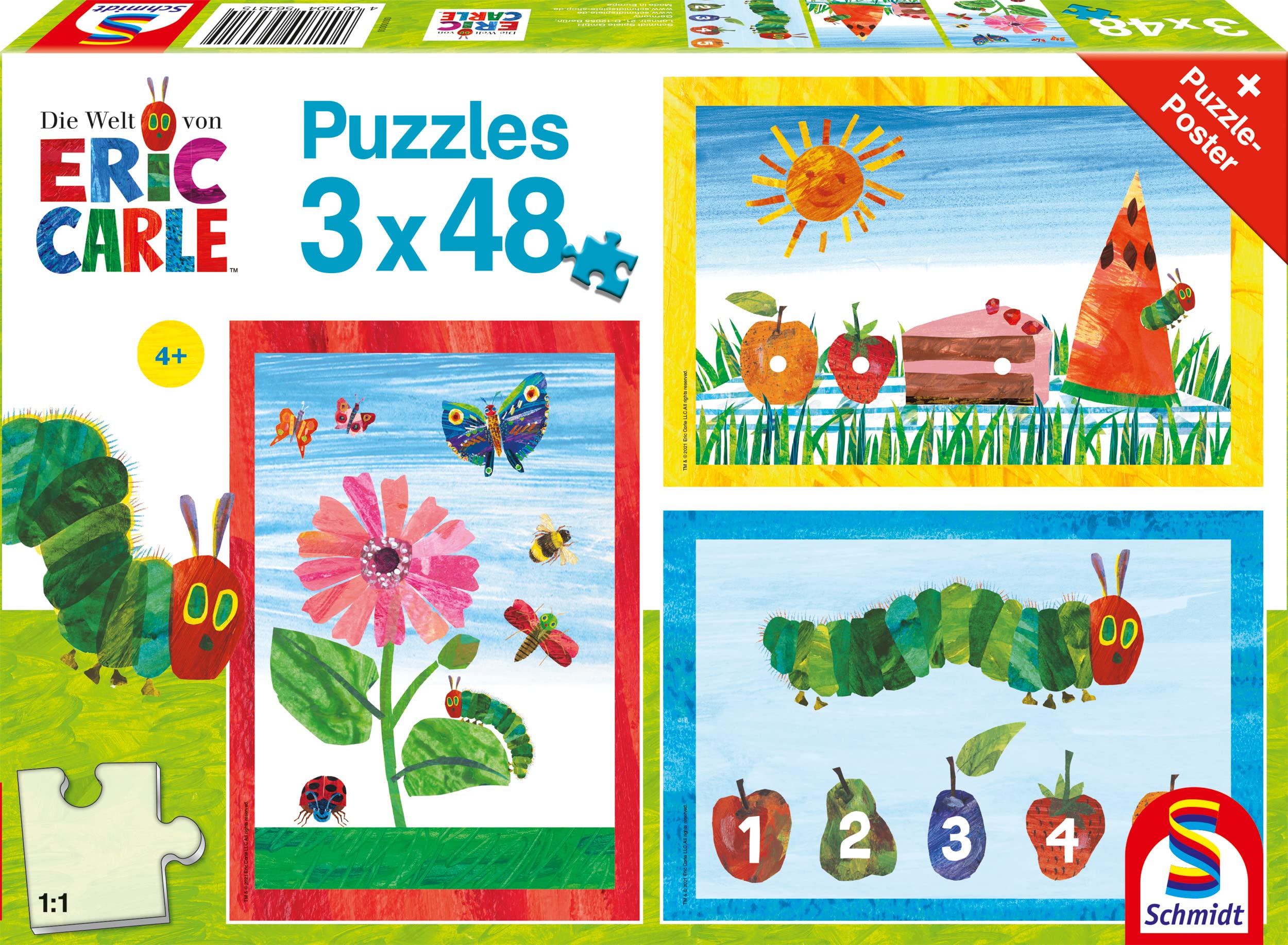 Schmidt Spiele 56431 The World of the Very Hungry Caterpillar Children's Puzzle, 3 x 48 Pieces, Colourful