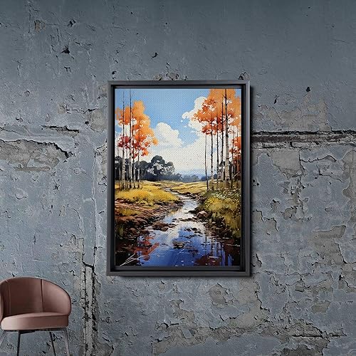 Miniatura 3 de Golden Tranquility, Captivating Forest Sunset, Canvas Print Embracing Autumn's Beauty with Blue Skies, Fall Trees, and Nature's Splendor, Wall Art,