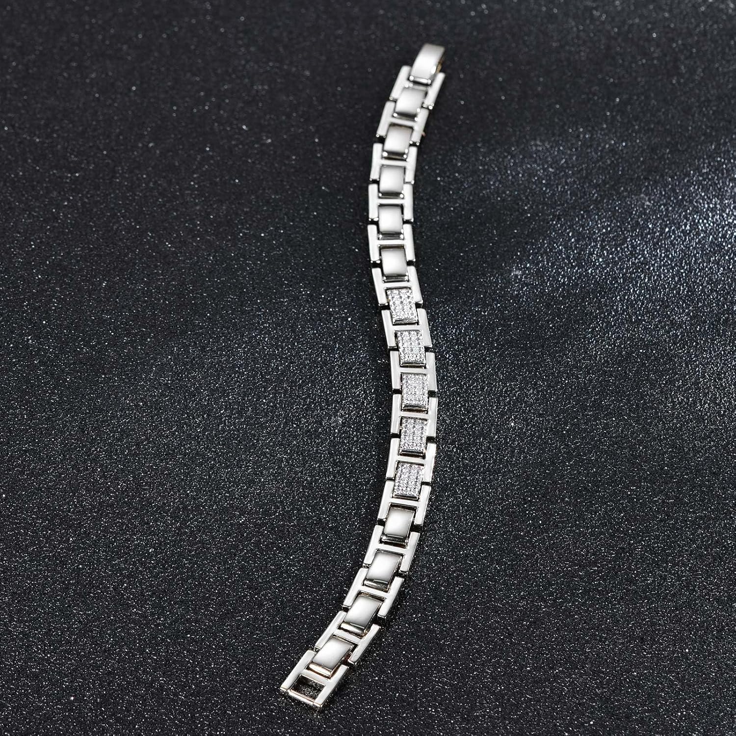Mens Stainless Steel Bracelet, 7.5/8 inches Dainty Hiphop Cuban Link Chain Bracelet White Gold and 14K Gold Plating