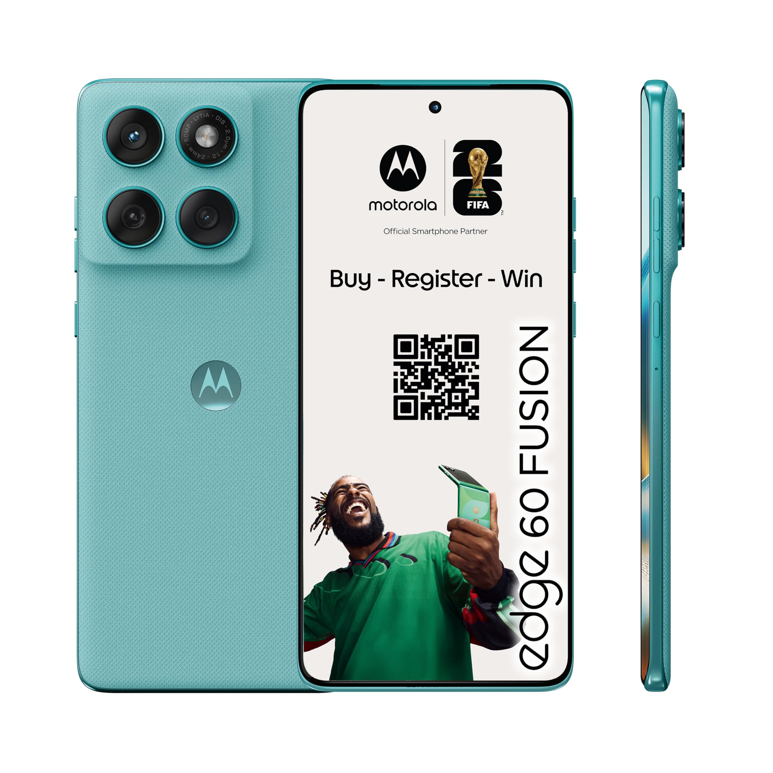 Motorola Edge 60 Fusion Smartphone (Robustes 6,67“-pOLED-Display Dank Corning Gorilla Glass 7i, widerstandsfähig, 50-MP-Kamera mit Moto-AI, 8/256 GB, 5100 mAh) Pantone Amazonite, inkl. Handyhalterung