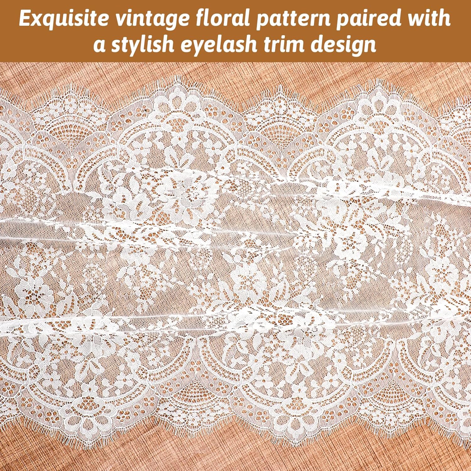 Floral Embroidered Laces Fabric, 15.75" Wide 3 Yard White Eyelash Lace Fabric Lace Ribbon, Laces Trim Ribbon for Wedding, Sewing, DIY Crafting, Home Decor (White)