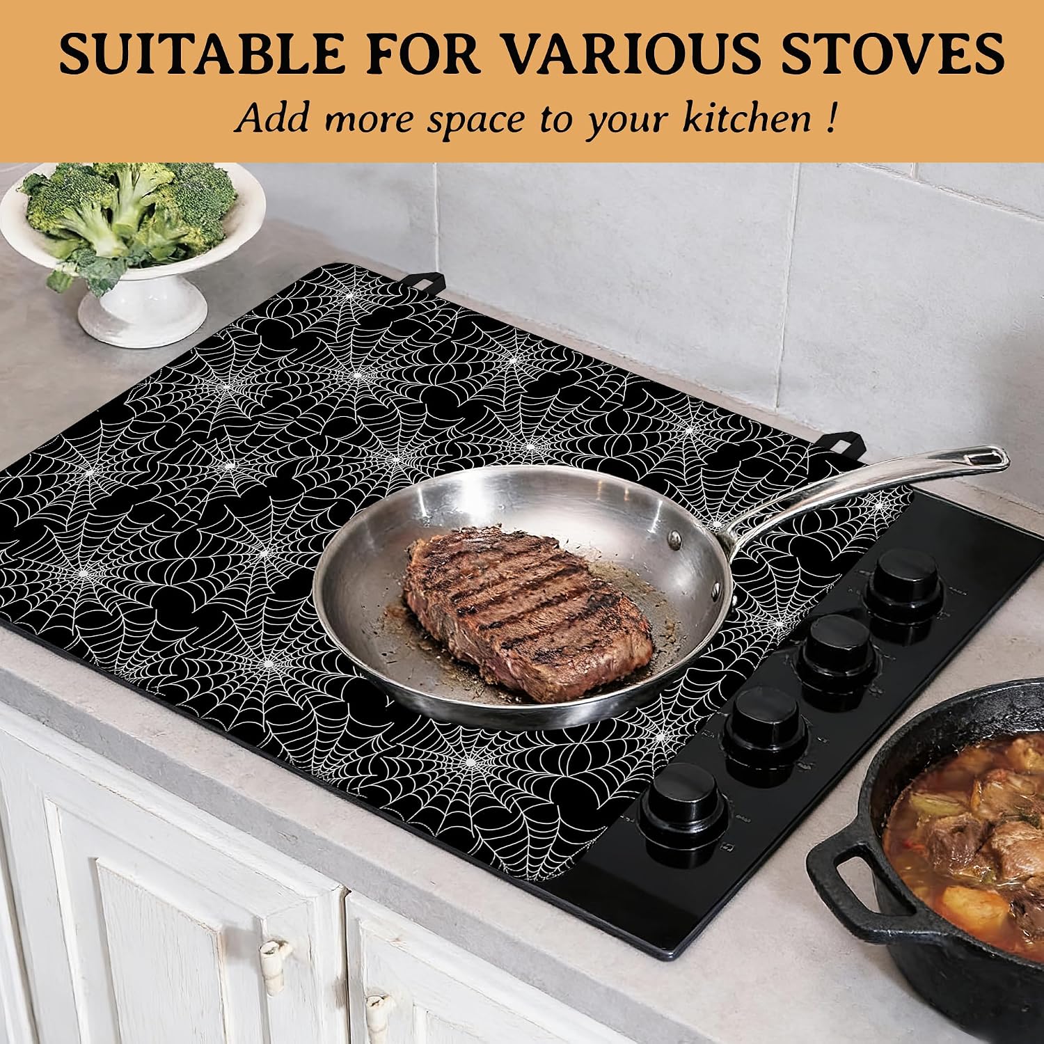 Electric Stove Top Cover, Black Spider Web Stove Top Covers for Electric Stove, 28"x20" Heat Resist Kitchen Glass Stove Mat Decor Cooktop Ceramic Mat Gas Stove Pad