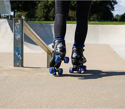 Kids Adjustable Quad Roller Skates, Blue Roller Skates For Boys And Girls, 4 Wheel Skates Adjustable Sizes, Blue Colour