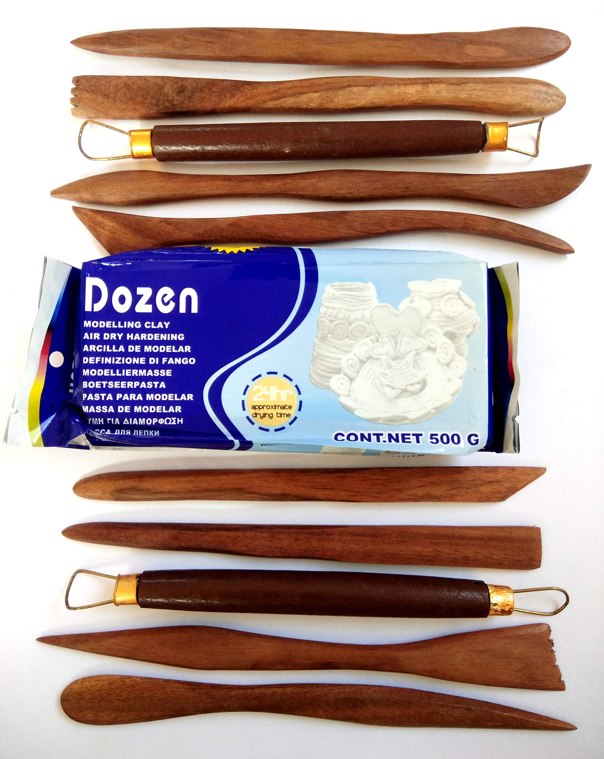 Dozen Modelling Air Hardening Clay 500 gm with 10 pcs Wooden Clay Tools-image-16