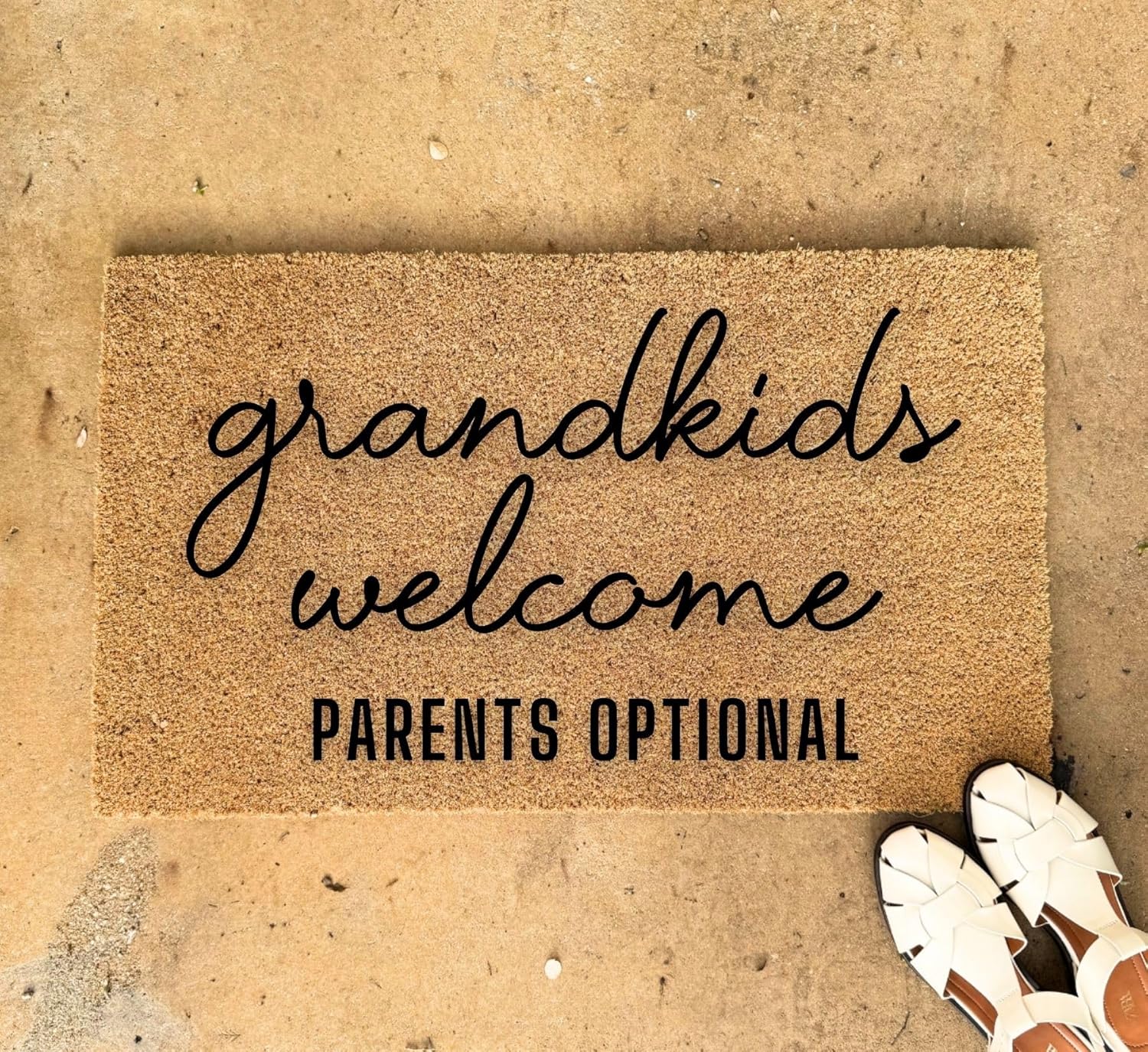 Grandkids Welcome Parents Optional Doormat – Funny Grandparents Door Mat, Welcome Mat for Nana & Papa, Gift for Grandma & Grandpa, Indoor Outdoor Front Door Rug