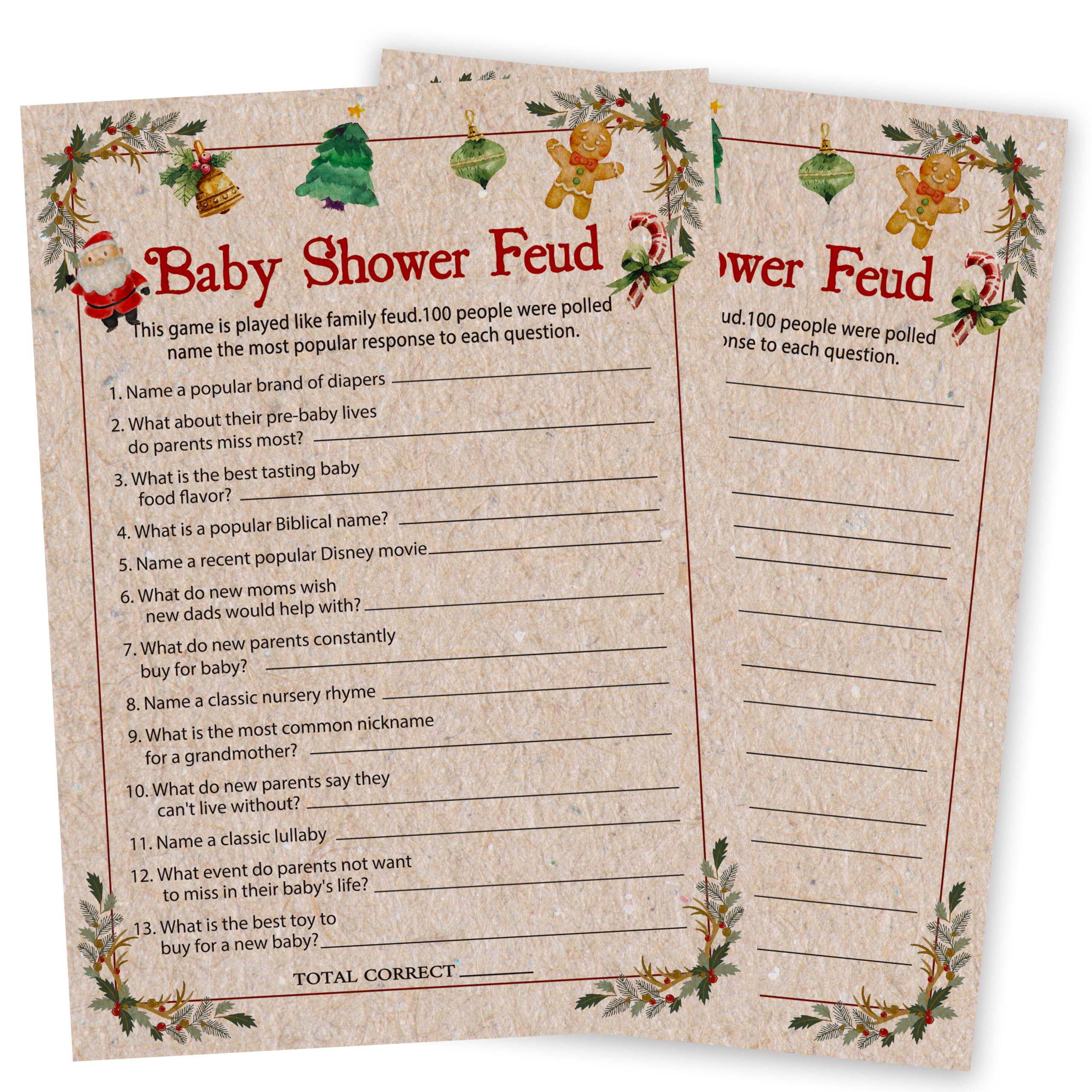 Baby Shower Game, Christmas Gender Reveal Party Supplies, Christmas Baby Shower Feud Game Kit, Santa Baby Shower Activity Decor, Xmas Baby Shower Favors, 25 Winter Game Cards With Answer Card -06