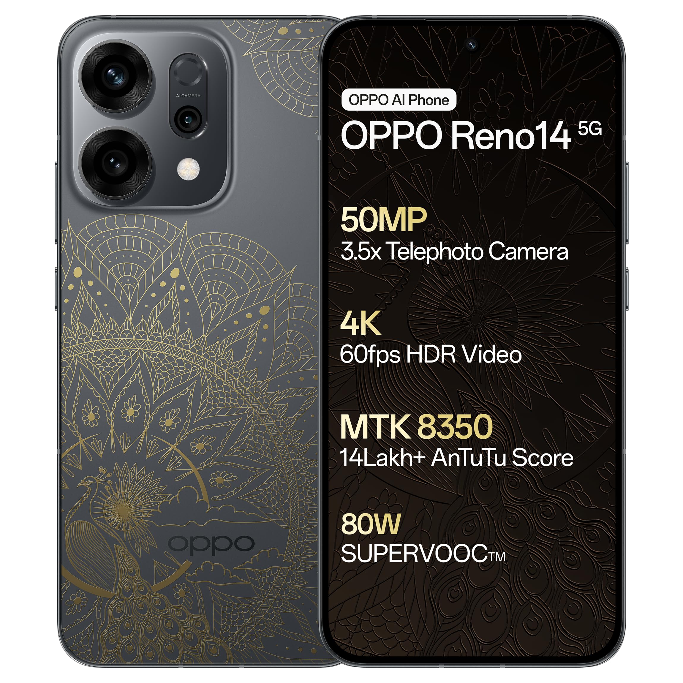 Oppo Reno14 5G (Gold, 8GB RAM, 256GB Storage) with No Cost