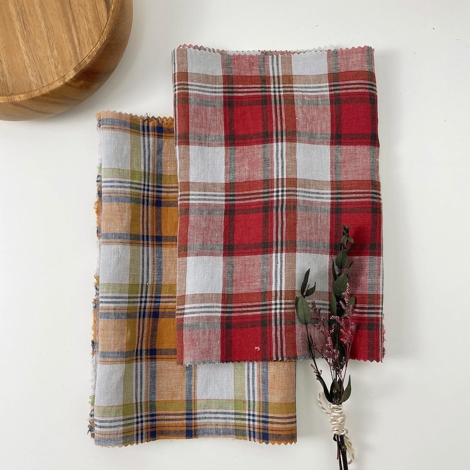 Orange Big Check Linen Fabric | Vibrant & Stylish Patterns - Versatile Material for Home Decor, Apparel & Crafts