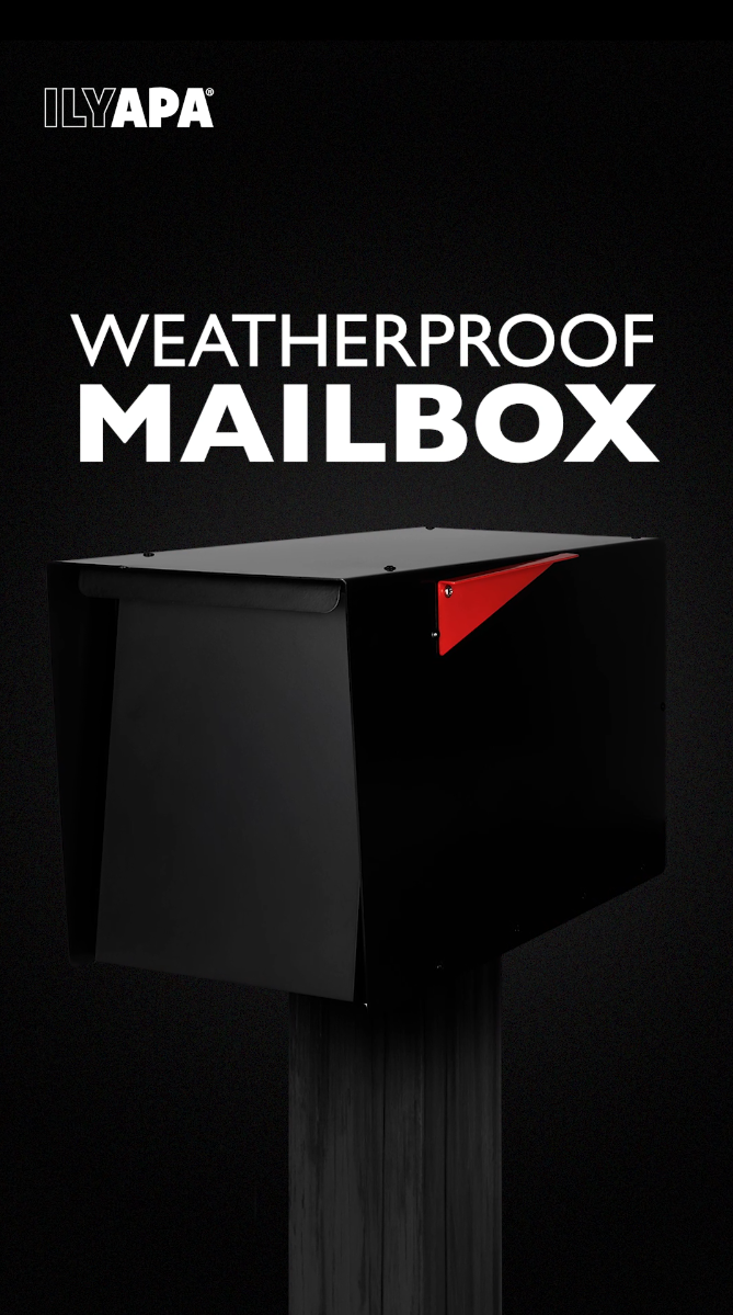 Modern Mailbox Post Mount - Large Mailbox For Outside Black Exterior Mail Box Powder Coated Steel All Weather Resistant