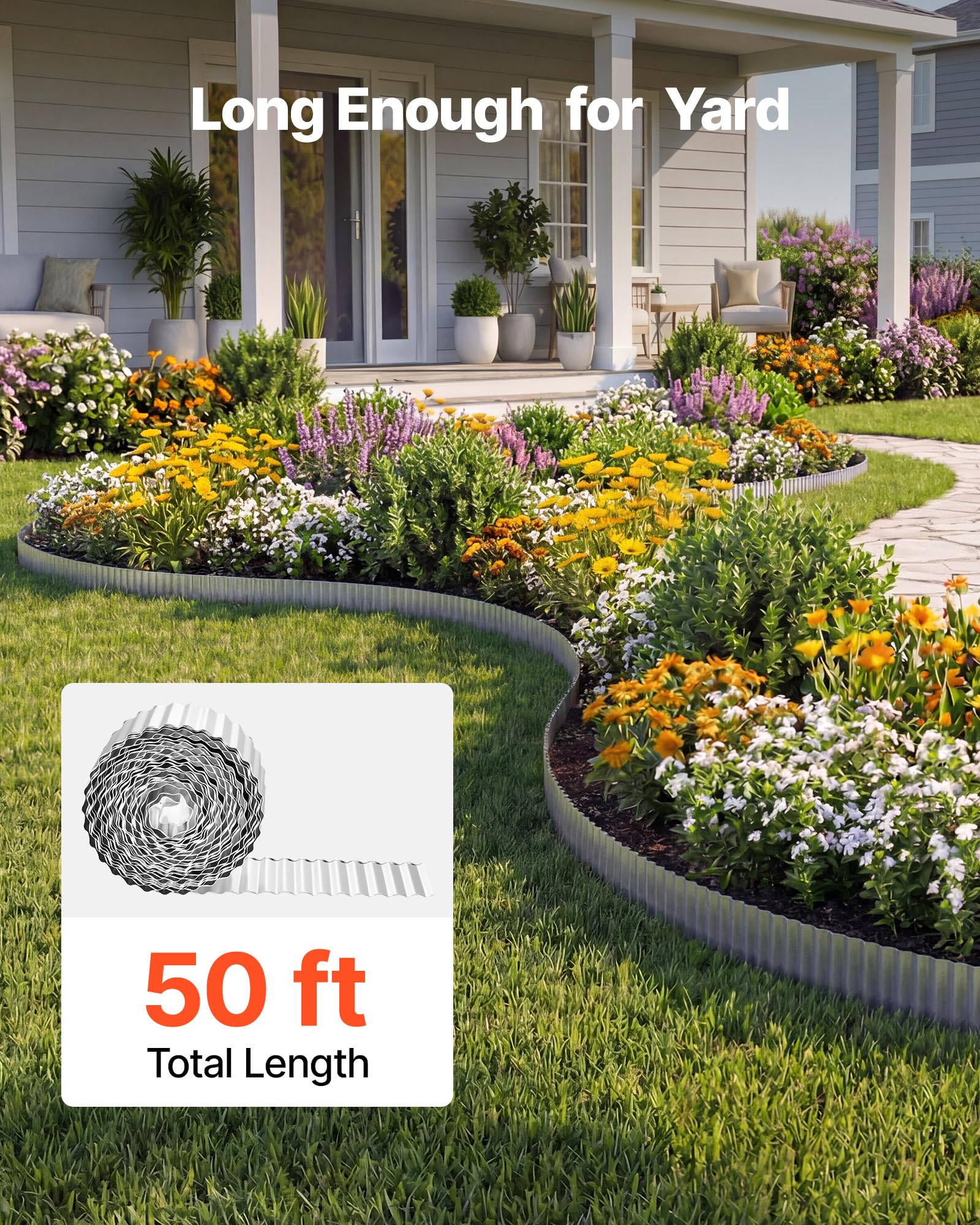 VEVOR Galvanized Steel Landscape Edging, 50 ft x 6 in Metal Edging for Landscaping with Gloves, Easy-to-Install Bendable Metal Strips, Heavy Duty Metal Garden Edge Border for Flower Bed, Yard Pathway - 3
