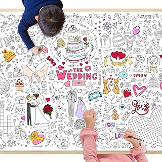 GWHOLE Giant Coloring Poster, 40 x 28 Inch Large Wedding Themed Coloring Tablecloth Colorable Table Cloth for Home School Wedding Bridal Shower