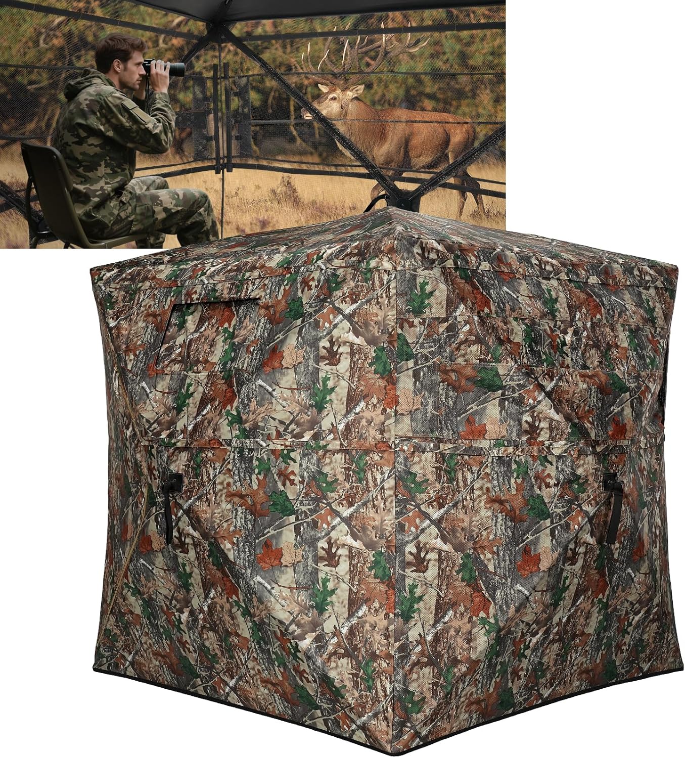 Hunting blind with carrying bag, 270/360 degree see-through